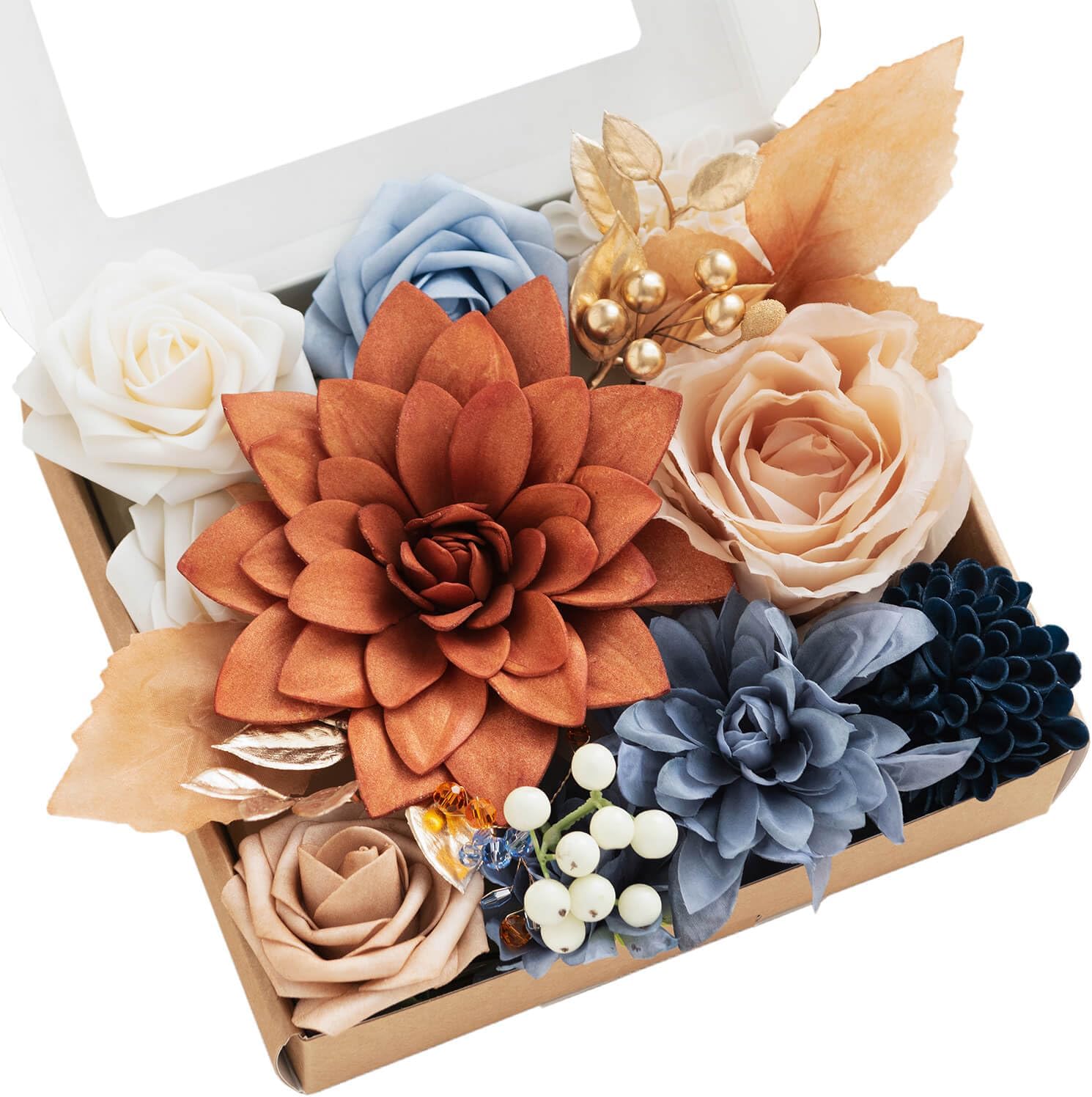 Beige Artificial Plant — Burnt Orange & Navy Blue