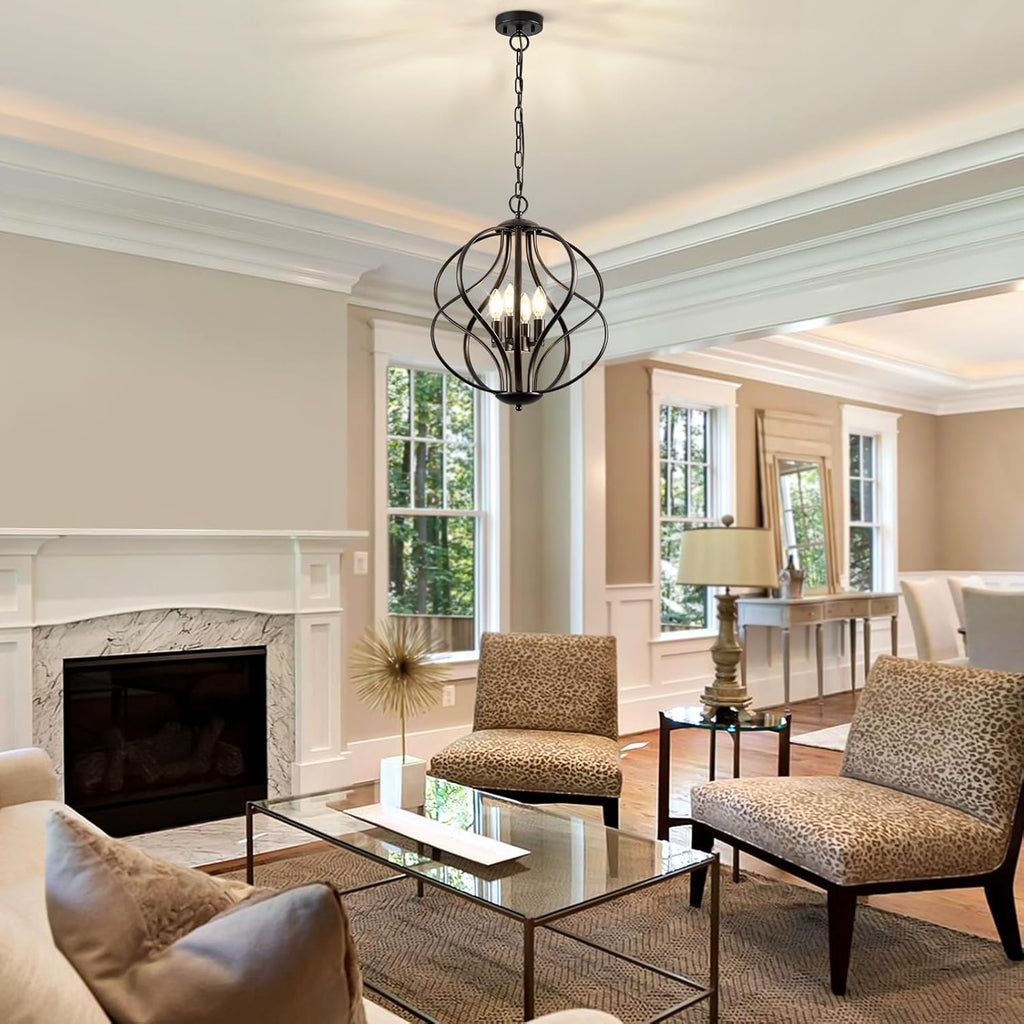 Modern Black Chandelier — 4-Light - View 9