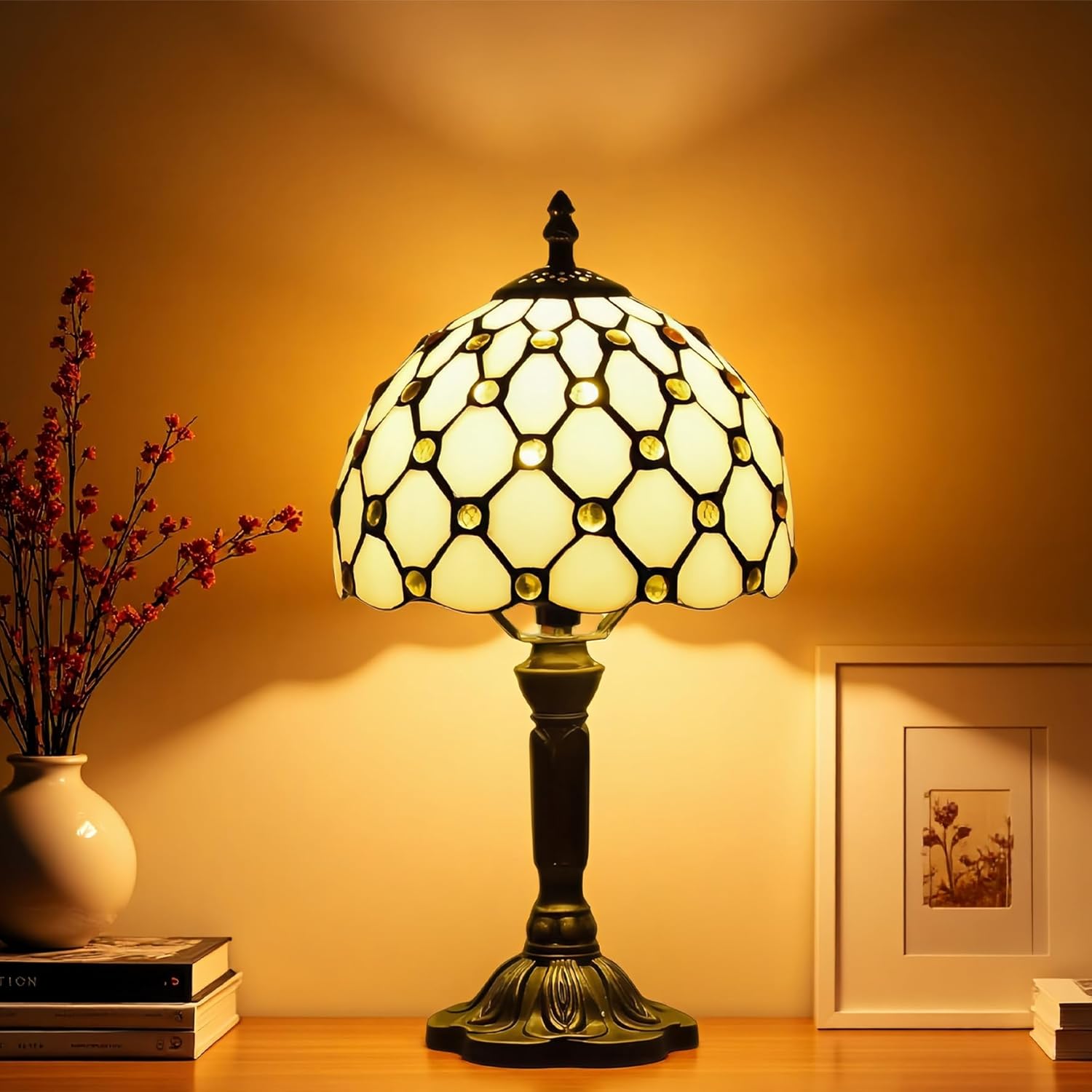 Vintage Glass Table Lamp — Stained Glass Lamp 8in