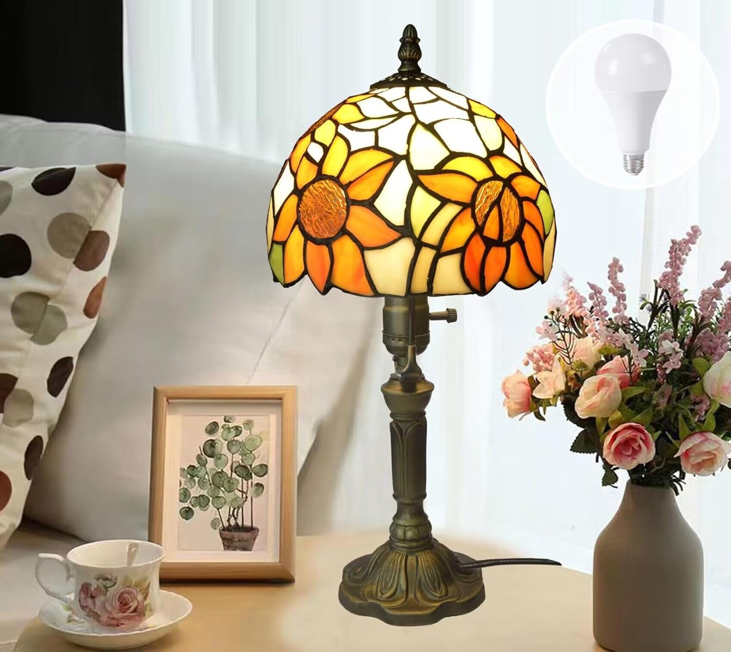 Dimmable Glass Bedside Lamp — 6" — 8 Inch
