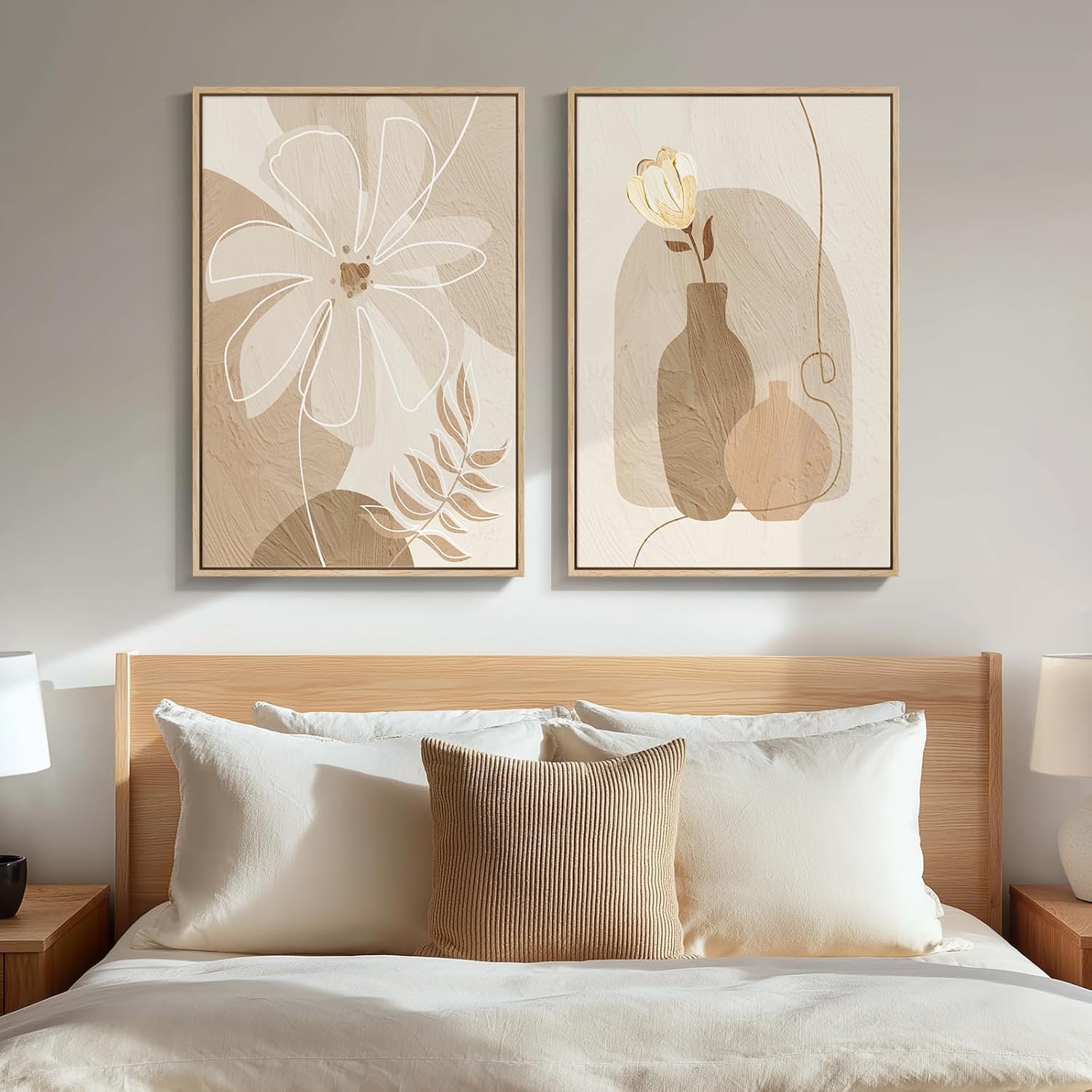 Framed Modern Beige Wall Decor — 20" — 20" W x 30" H x 2Pcs