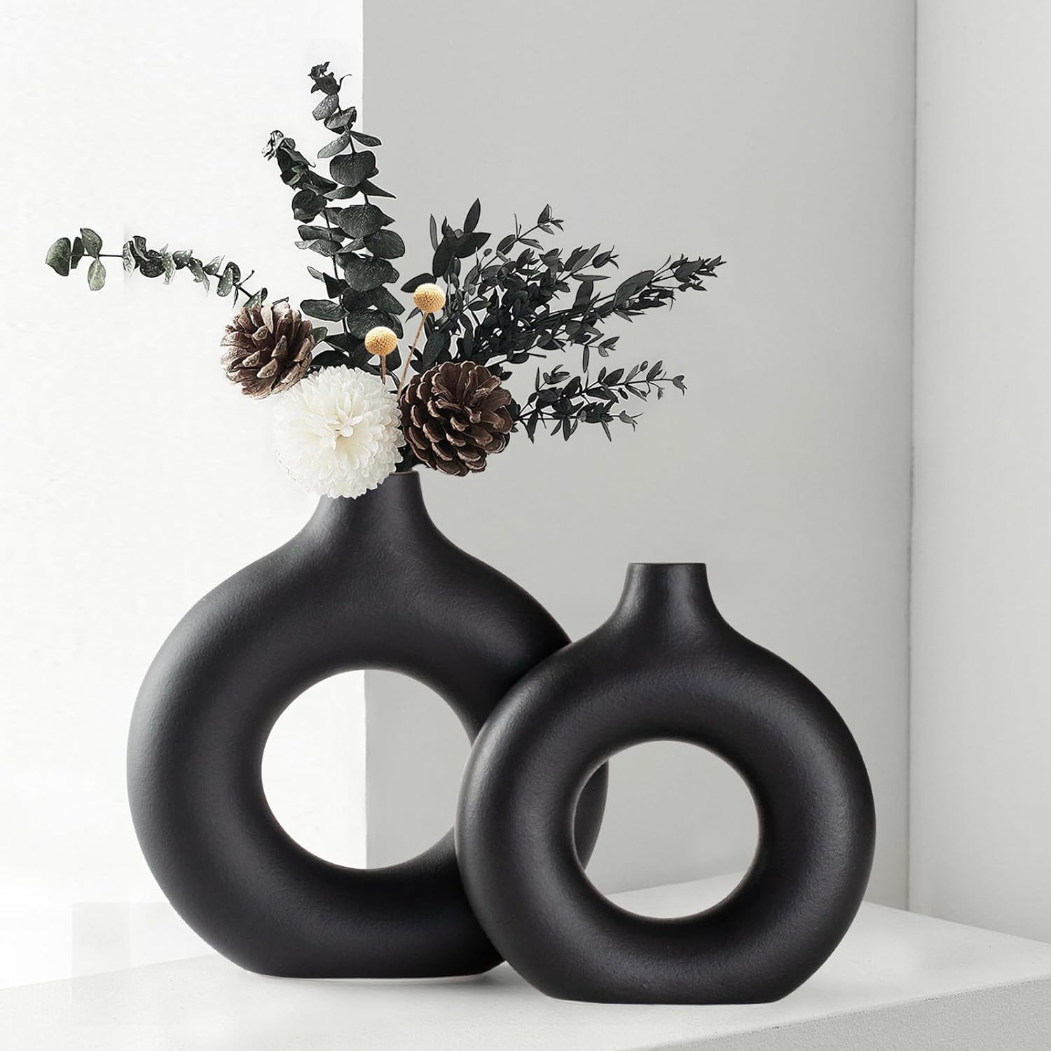Boho Black Vase — Medium and Small (2-Piece)
