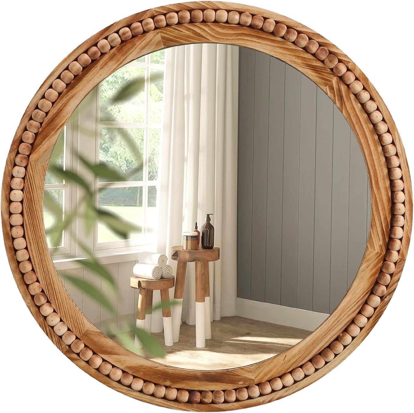 Round Farmhouse Brown Wall Mirror — 30" — Brown Round