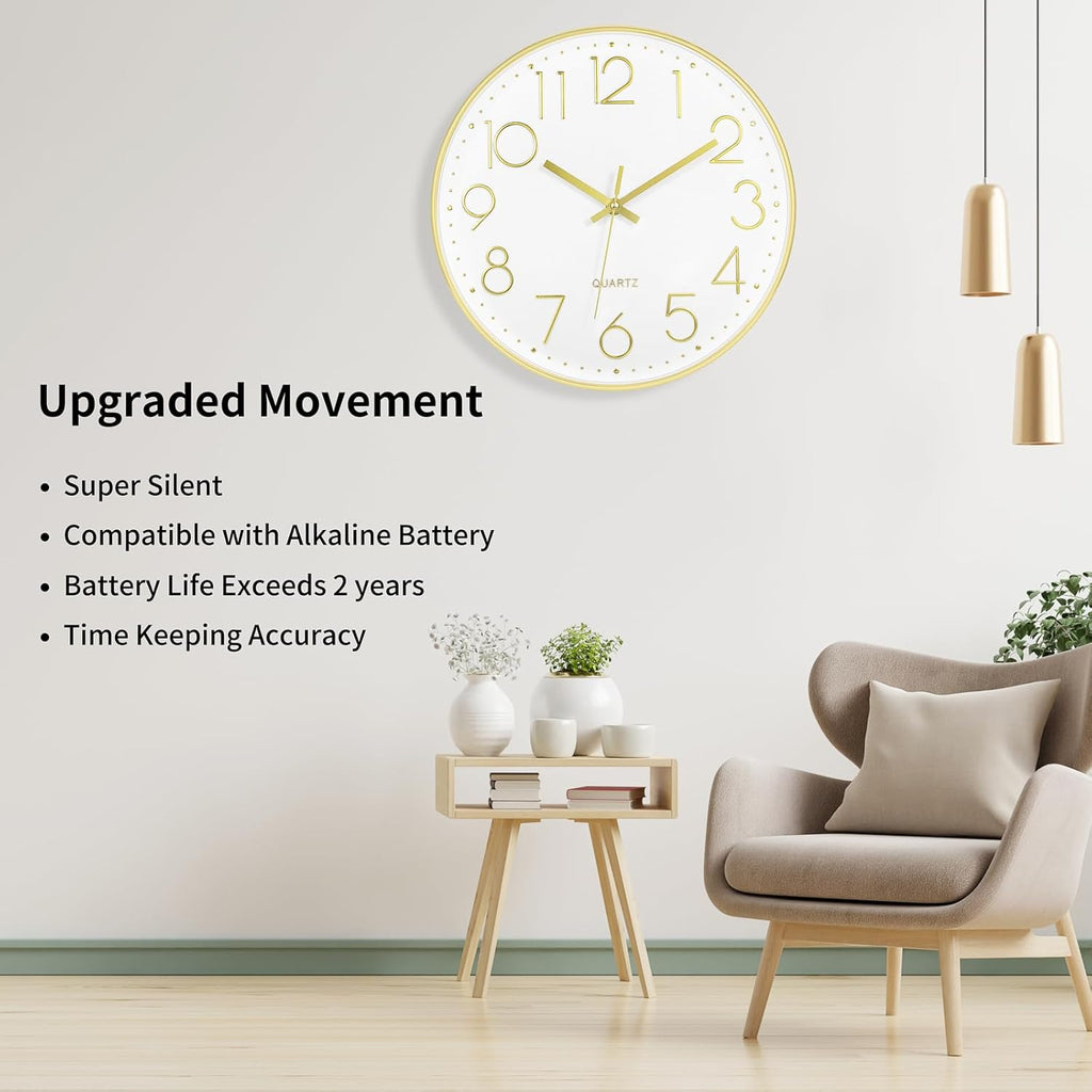 Battery Operated Luxe Beige Wall Clock — 14" - View 3