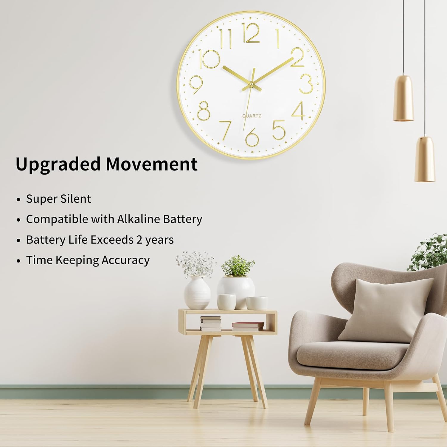 Battery Operated Luxe Beige Wall Clock — 14" - View 3