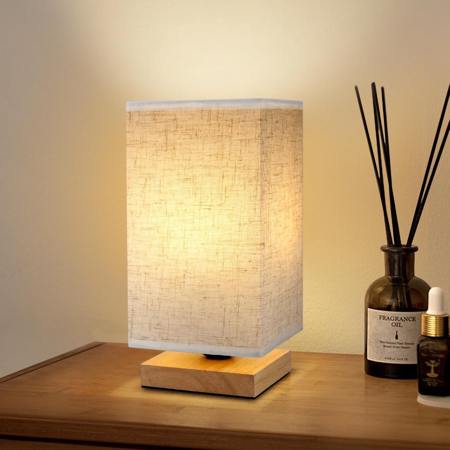 Round Boho Wood Table Lamp — Set of 1 — Square - Set of 1