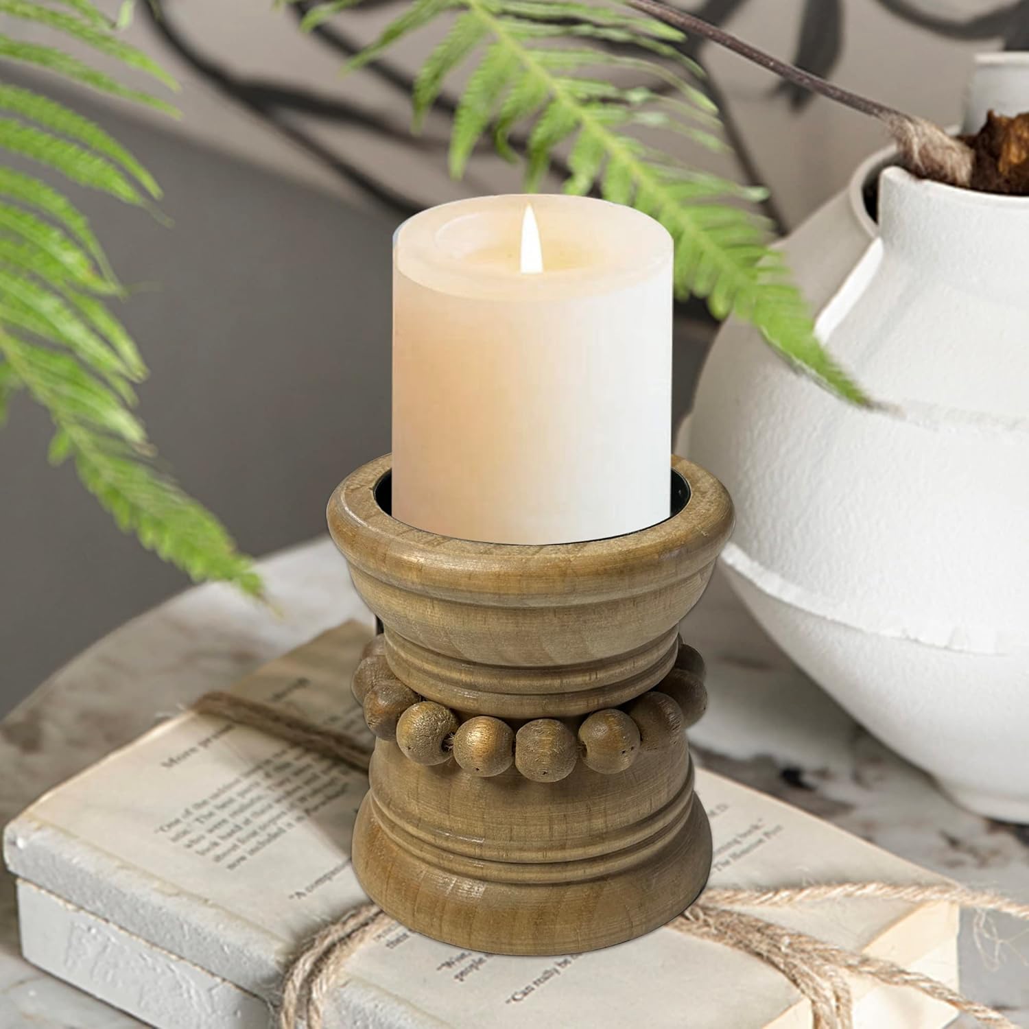 Farmhouse Beige Pillar Candle - View 6