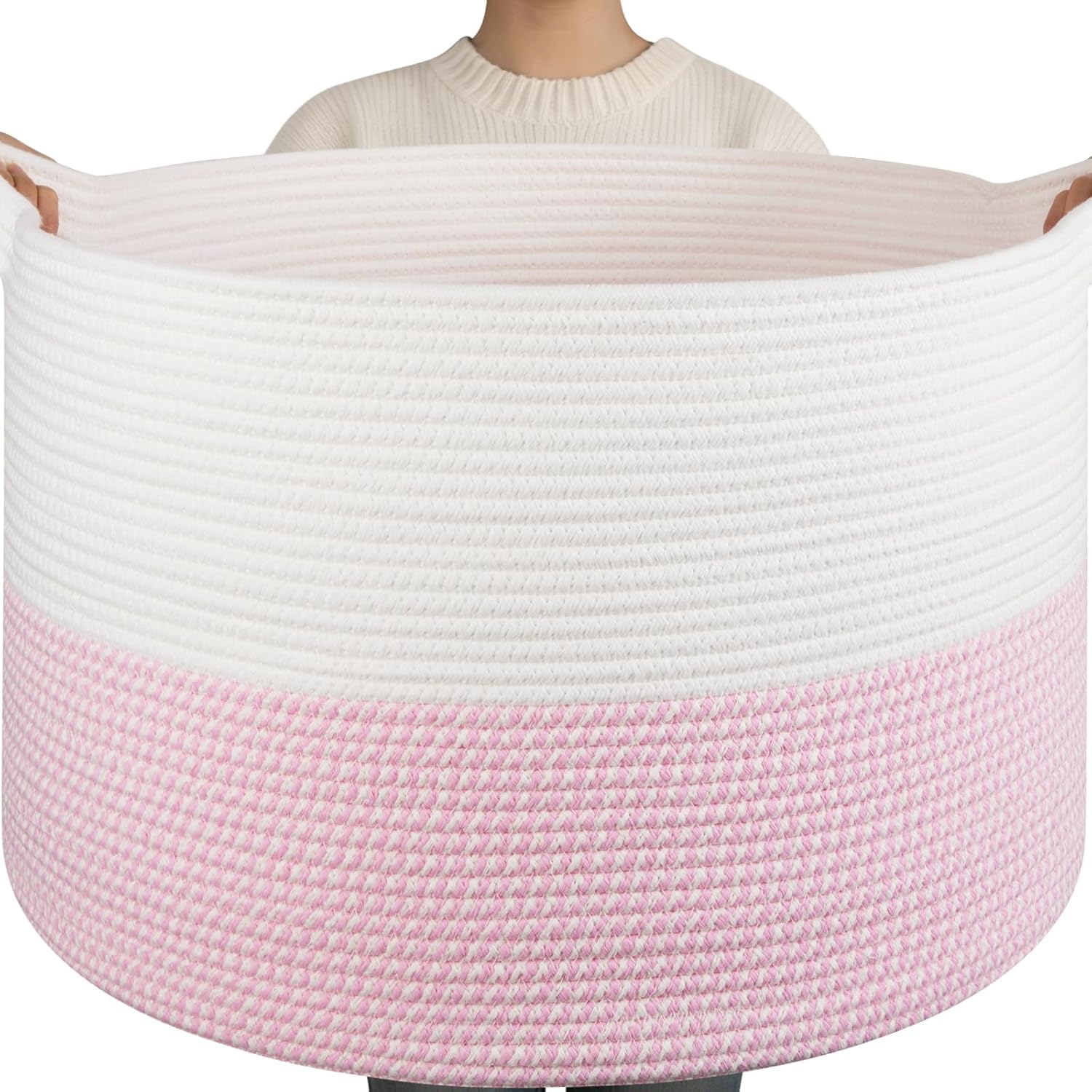 Linen Boho Black Throw Pillow — 21.7" — White and Pink
