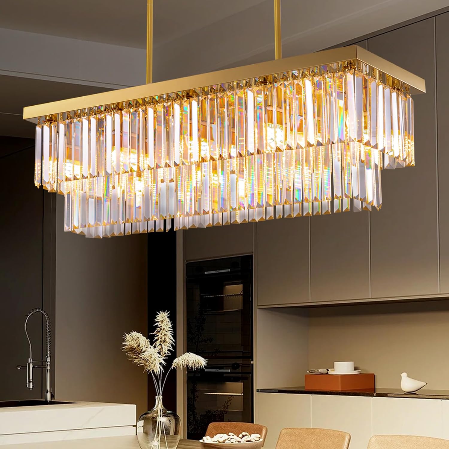 Dimmable Luxe Glass Chandelier — 12-Light — 40''(10-Lights)