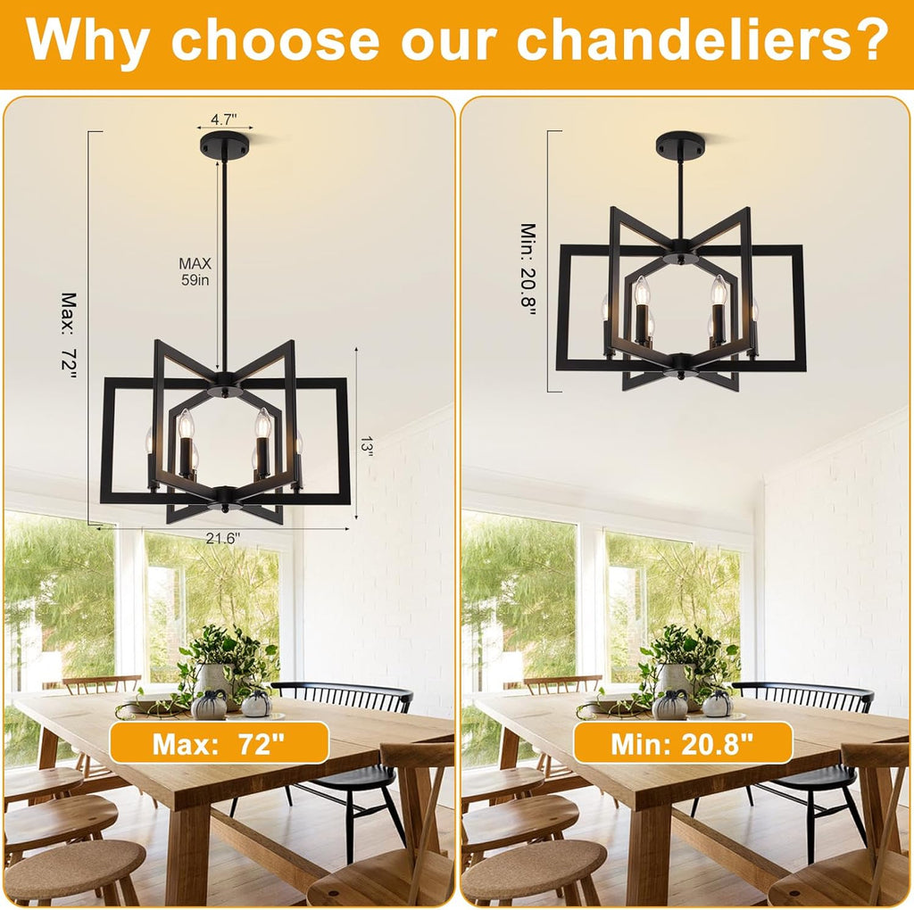 Farmhouse Black Chandelier — 6-Light - View 4