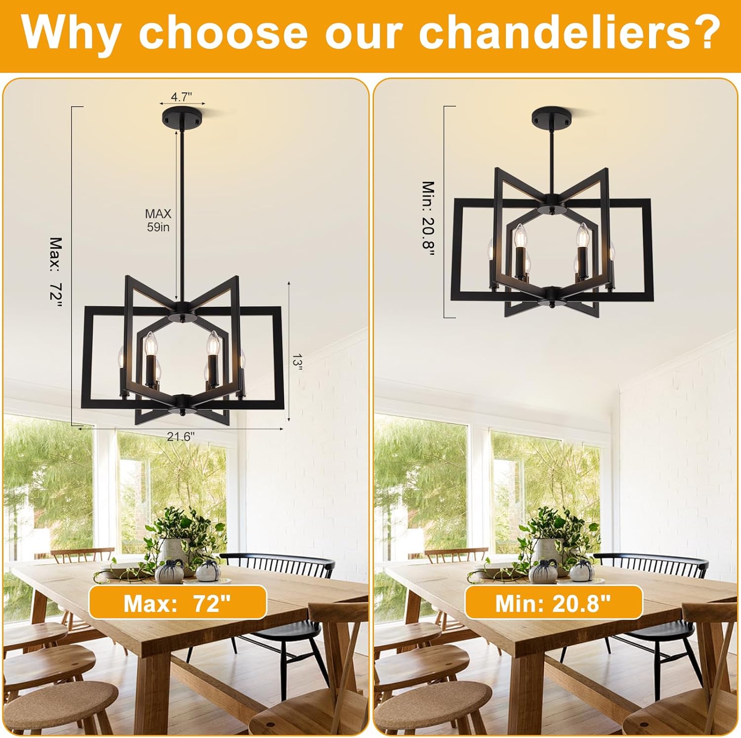 Farmhouse Black Chandelier — 6-Light - View 4
