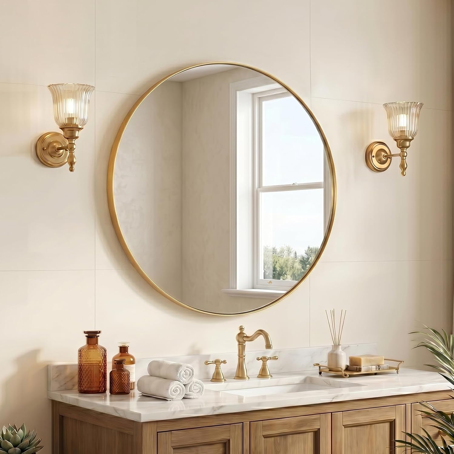 Round Black Mirror — 30" — Gold
