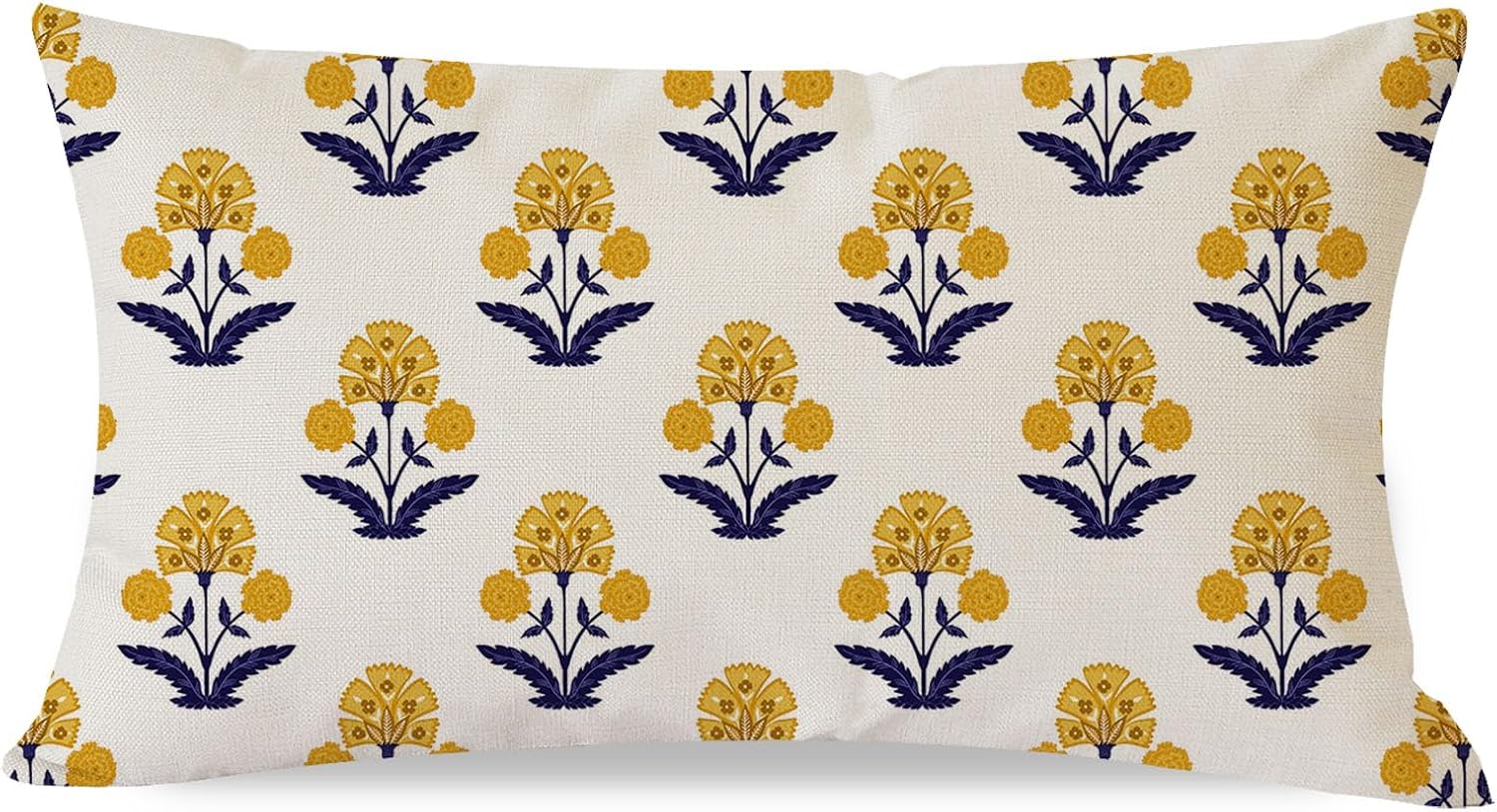 Lumbar Boho Blue Throw Pillow Cover — 20" — Yellow