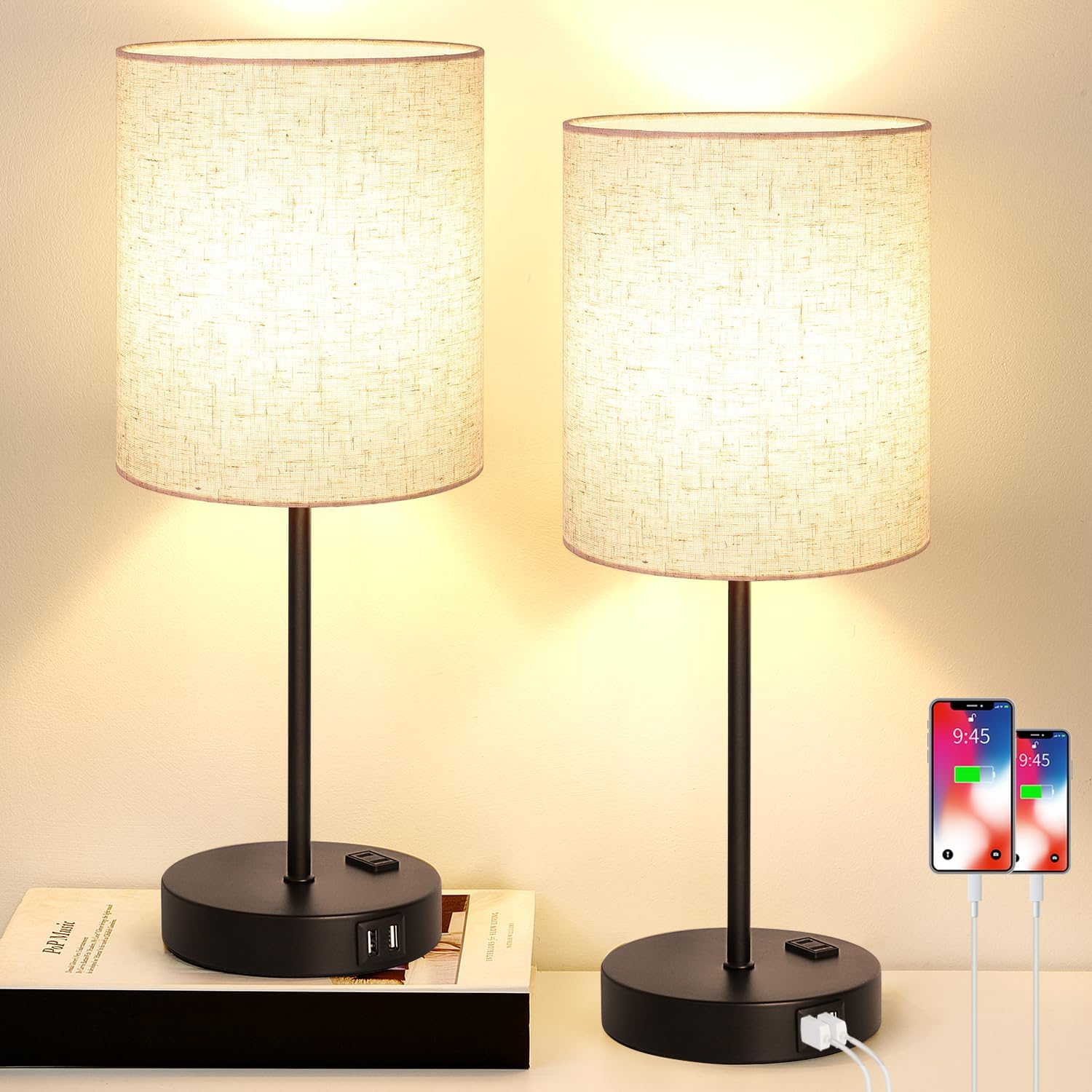 Dimmable Beige Smart Bulb — Set of 2 — (2 Pack)Beige Linen & Black(Base)-3000K Bulbs Included