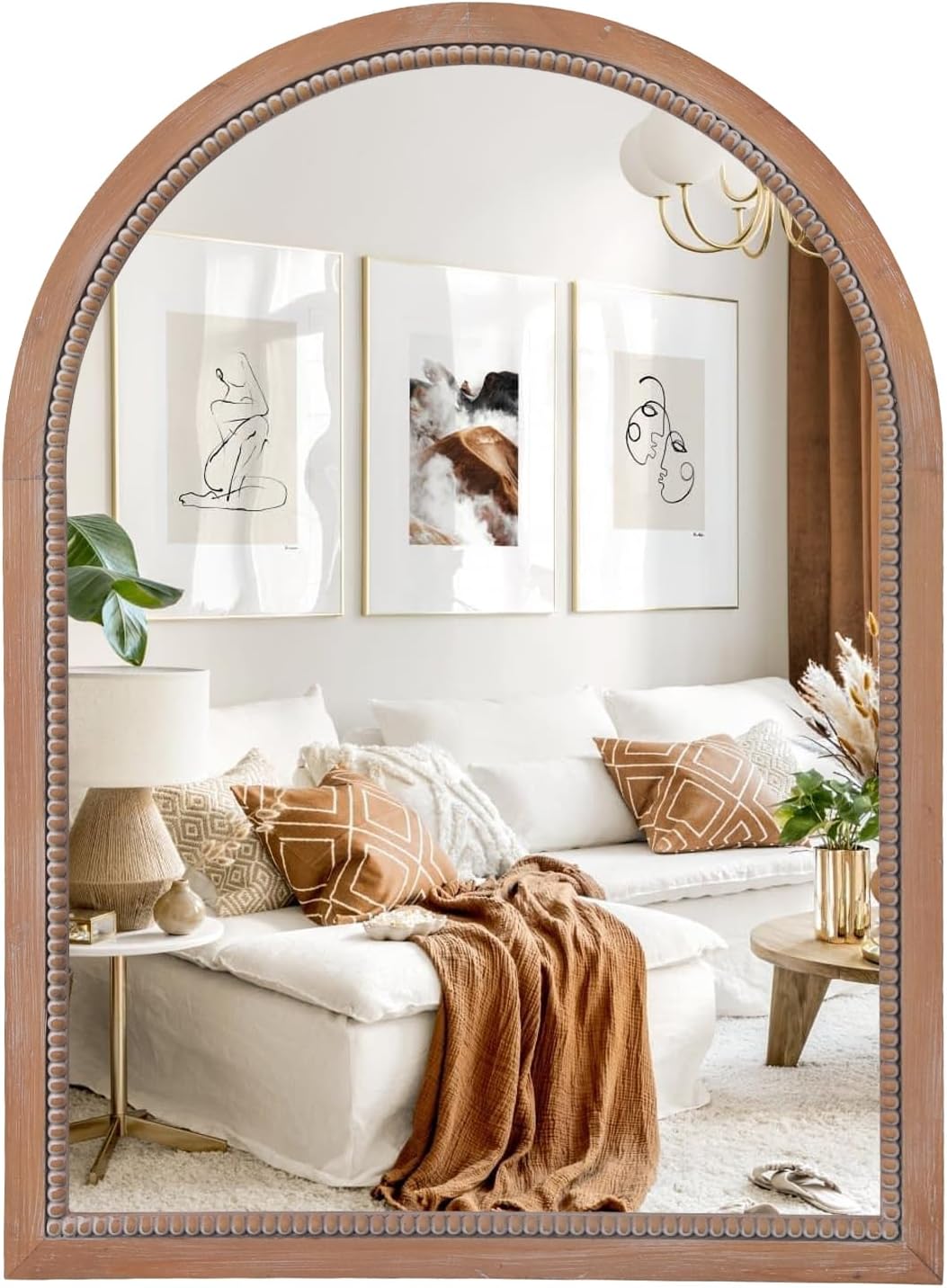 Round Boho Brown Wall Mirror — 24" — 30"L x 22"W