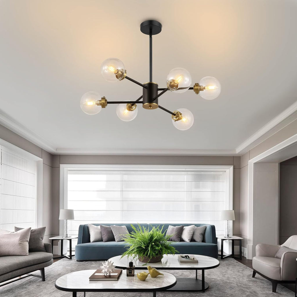 Adjustable Modern Black Chandelier — 6-Light - View 6