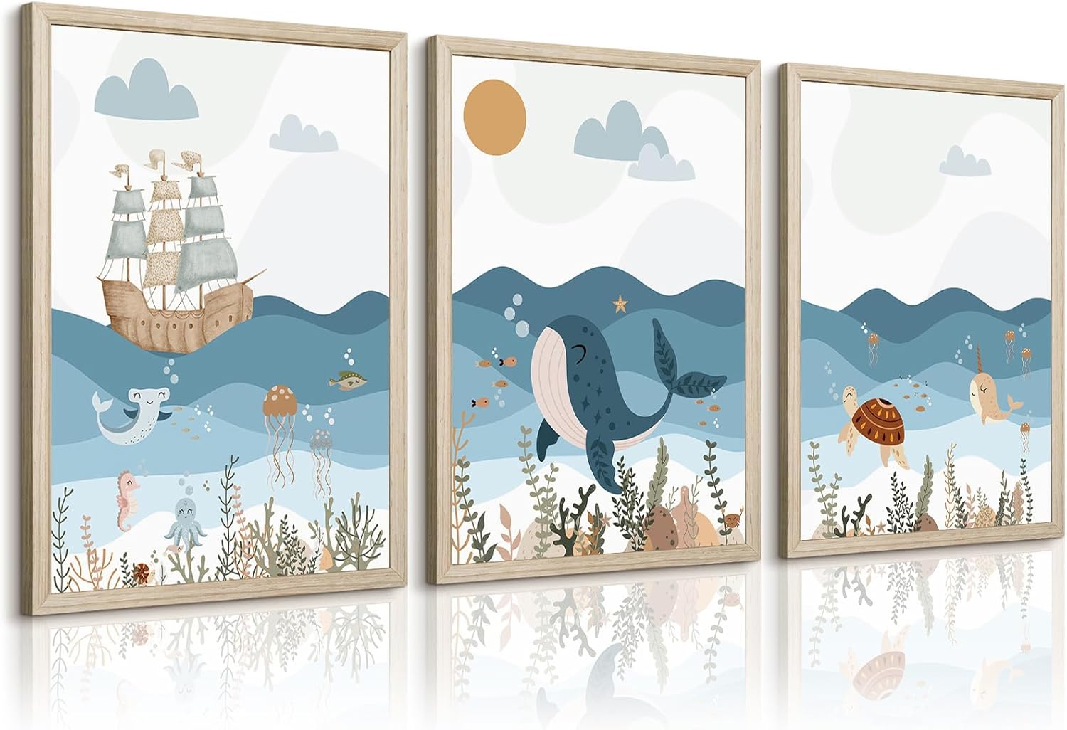 Framed Boho Blue Wall Art Print — 24" — 12x16 Inch Wood Framed