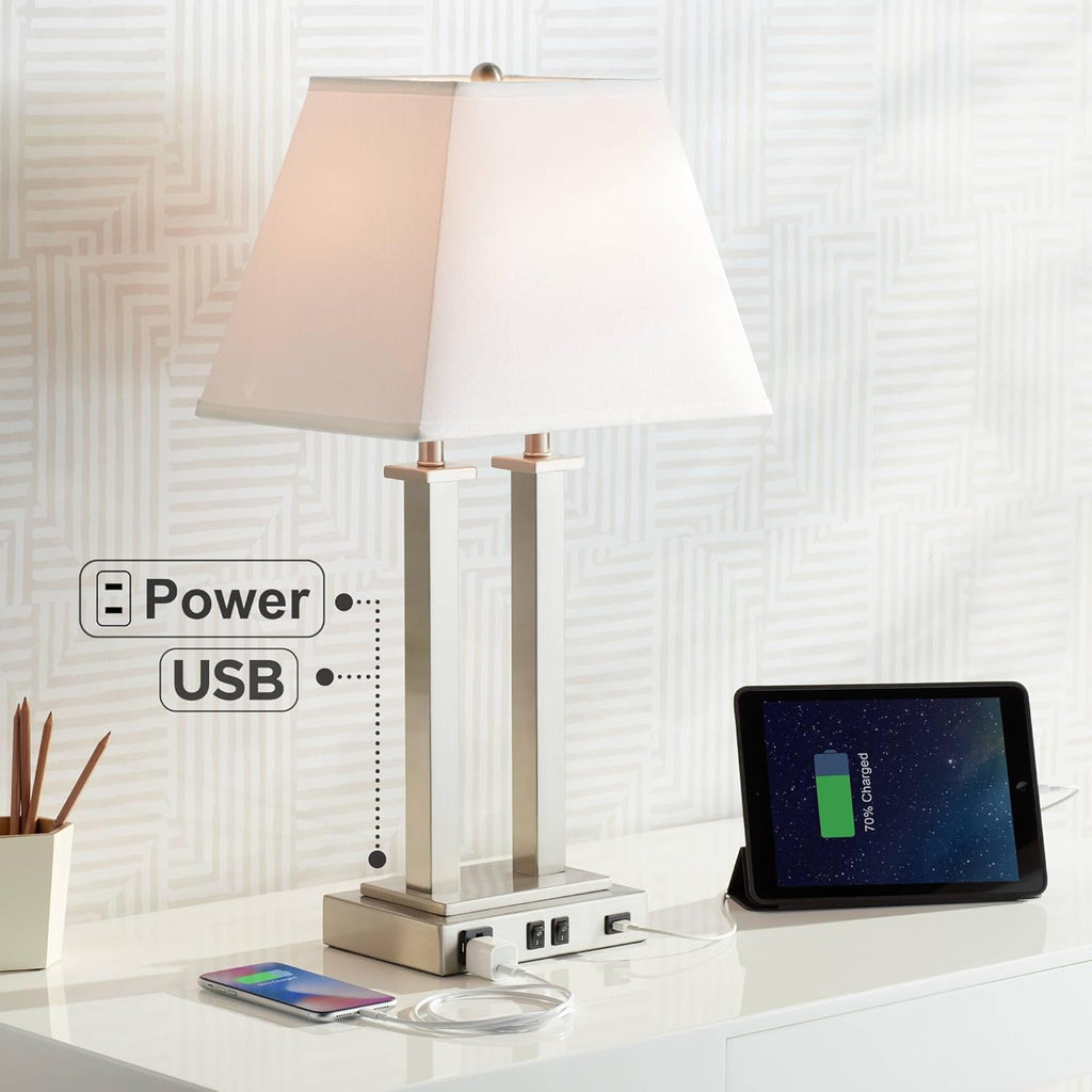 USB Modern Fabric Table Lamp — 26" - View 8