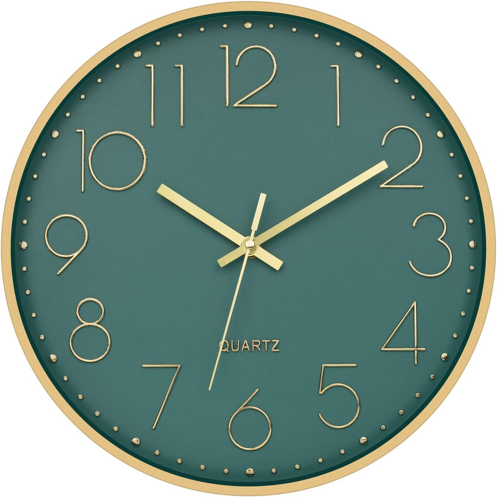 Battery Operated Luxe Black Wall Clock — 12" — Green