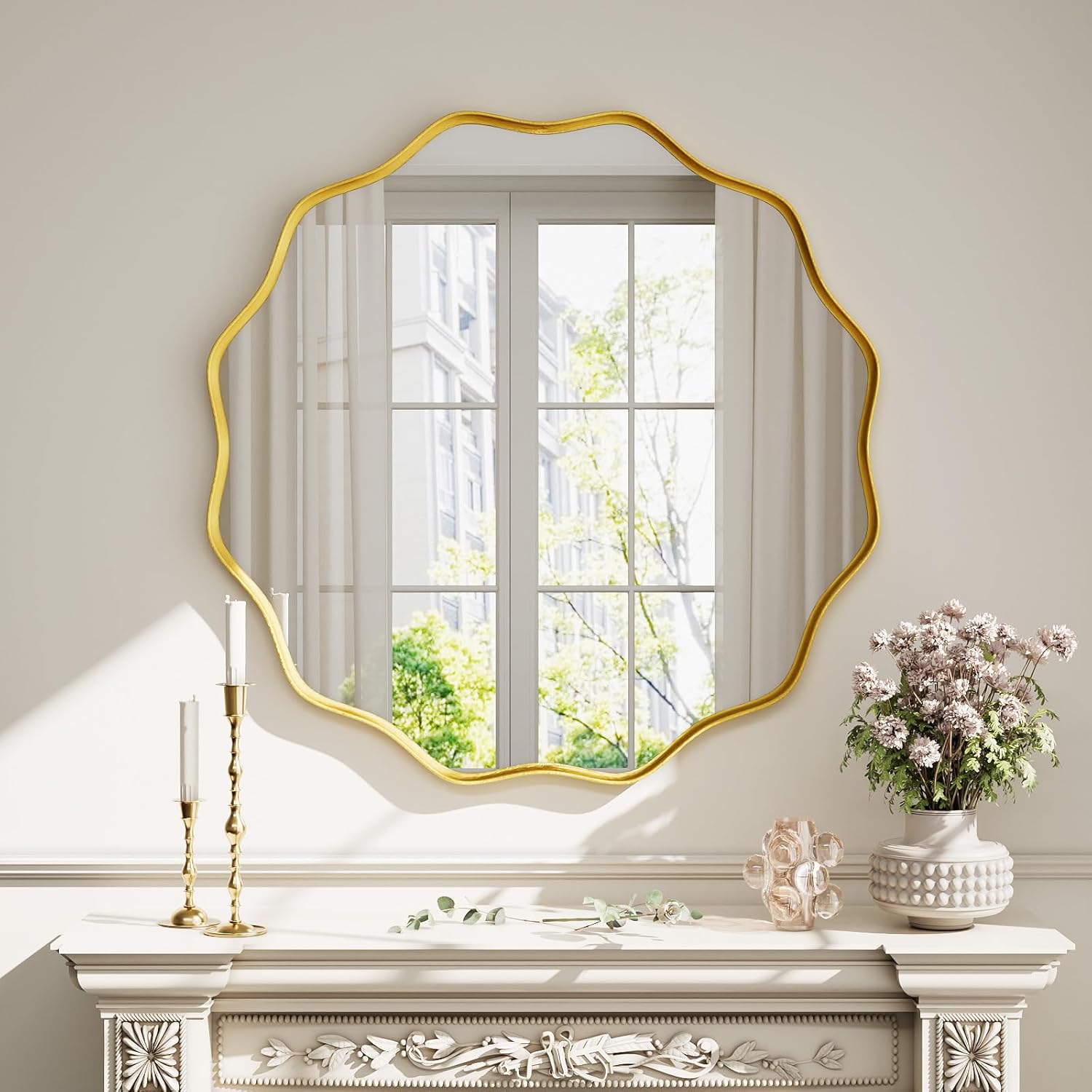 Round Black Vanity Mirror — 24" — Gold
