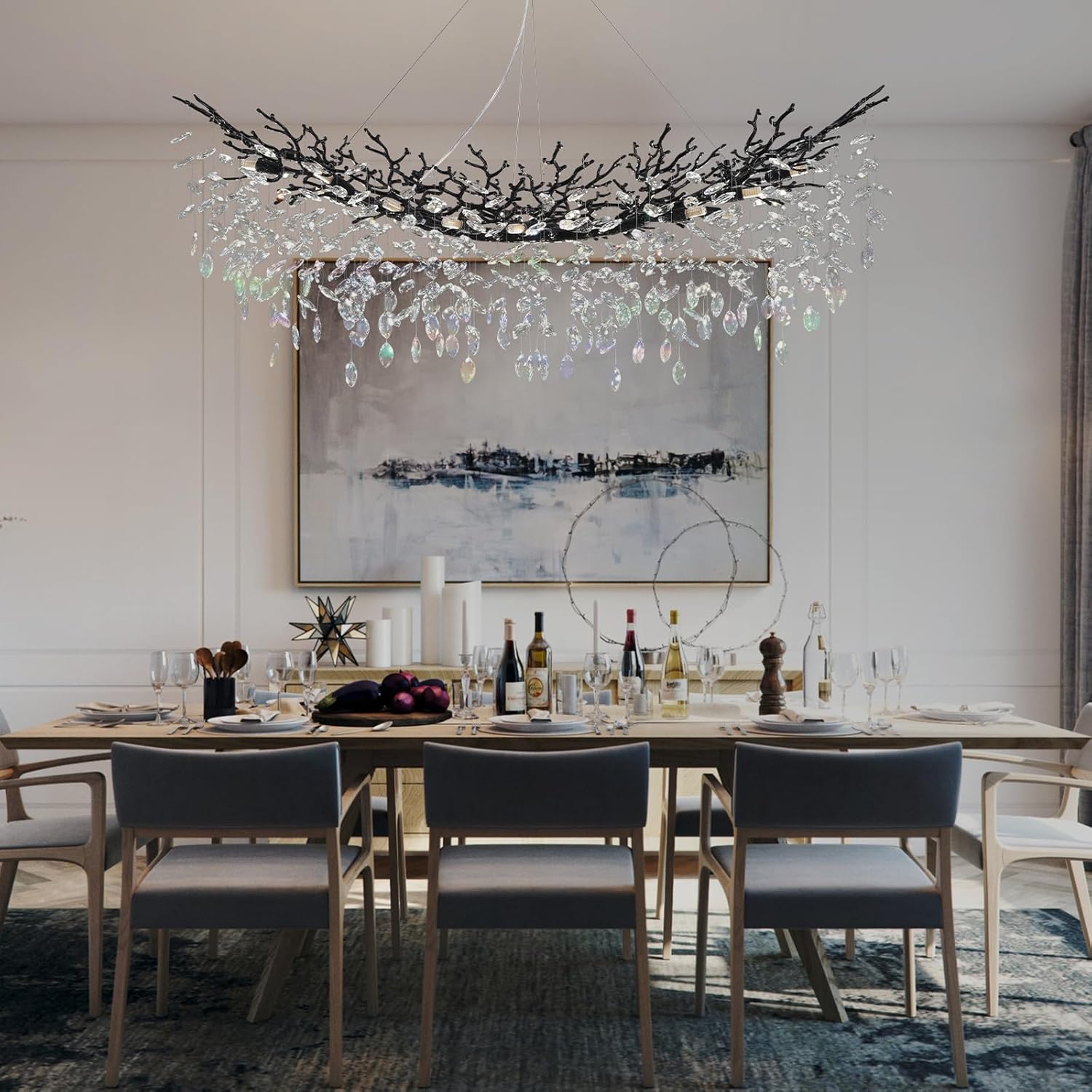 Rectangular Luxe Black Chandelier — 16-Light - View 6