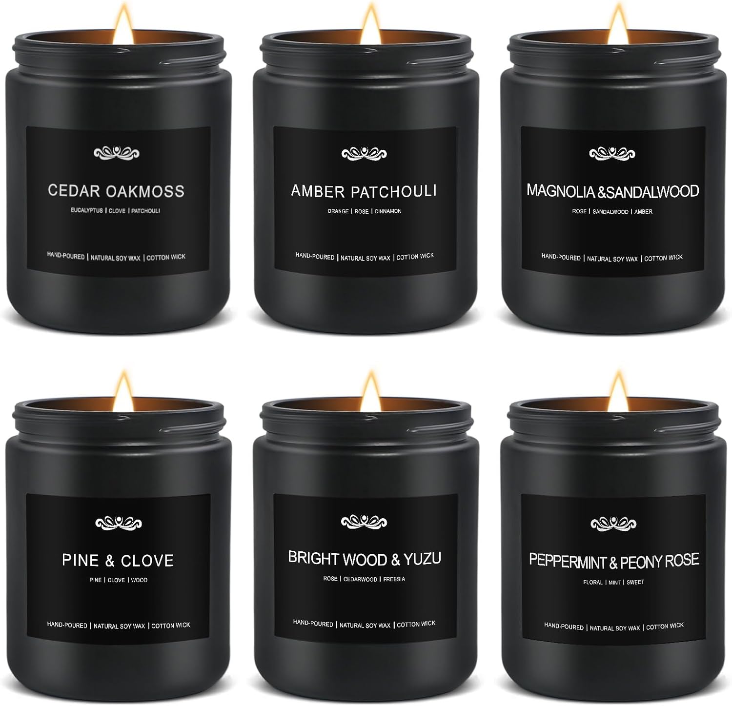 Scented Gold Candle Set — Vintage Leather/Oak/Amber Patchouli/Magnolia&SandalWood/Sage Citrus/Amber