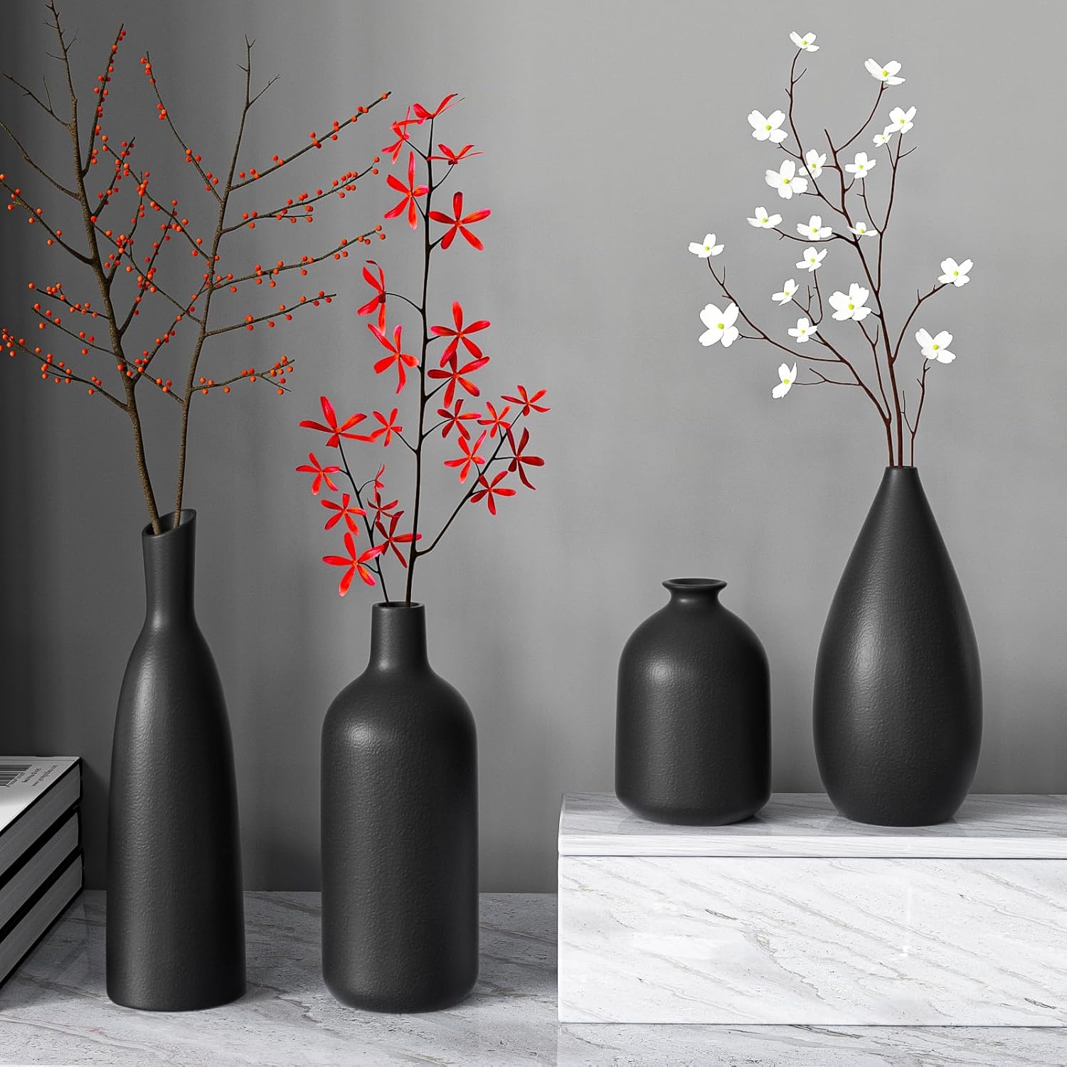 Modern Black Vase Set — Set of 4 - View 5