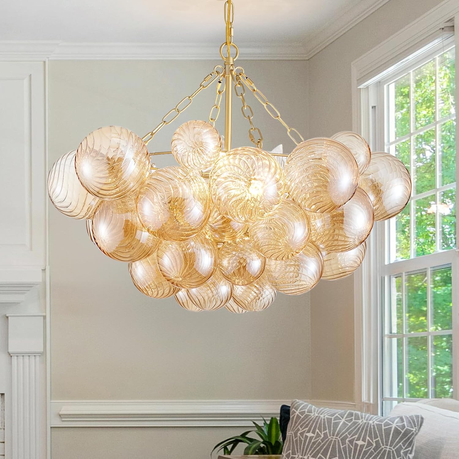 Modern Gold Chandelier — Amber with Gold Canopy 5 Lights