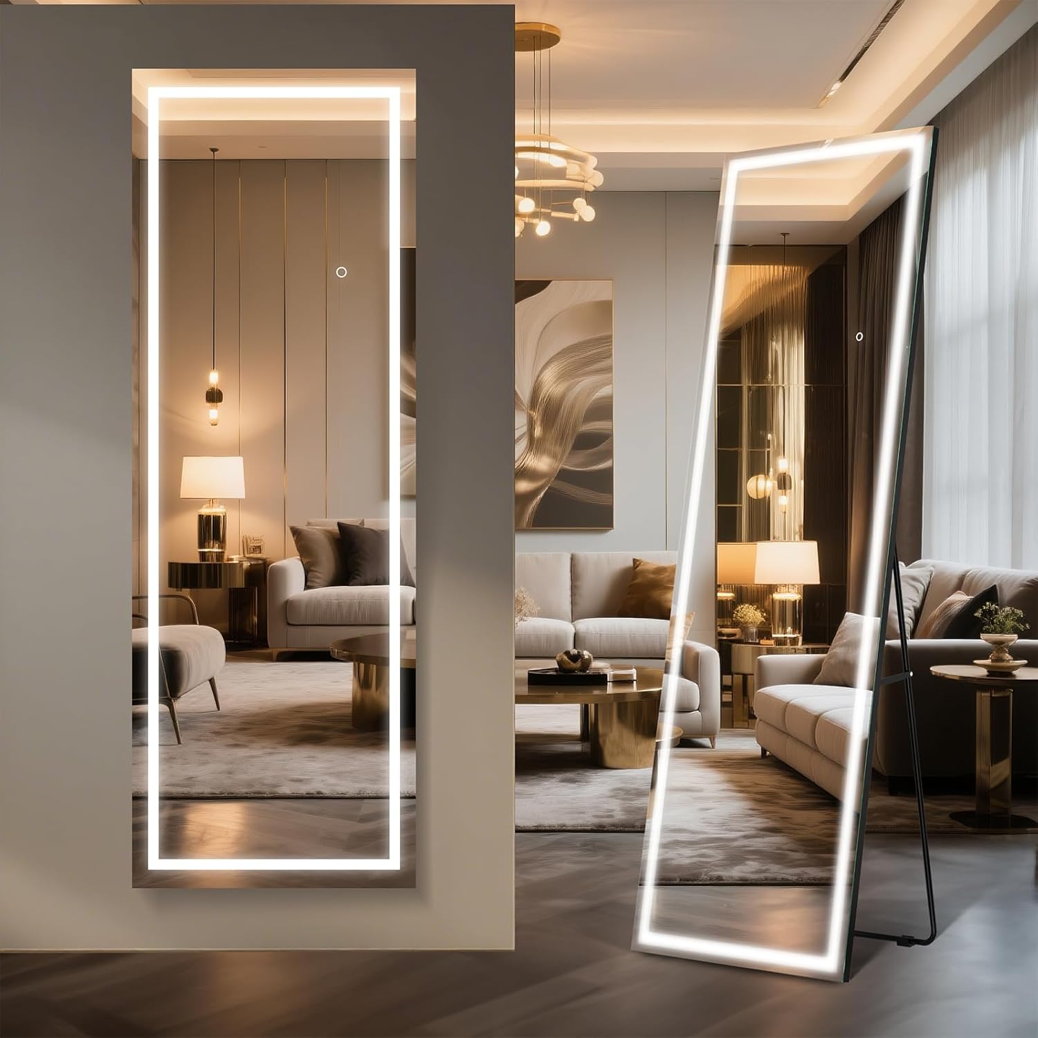 Adjustable Black Vanity Mirror — 56" — Frameless-led-silver