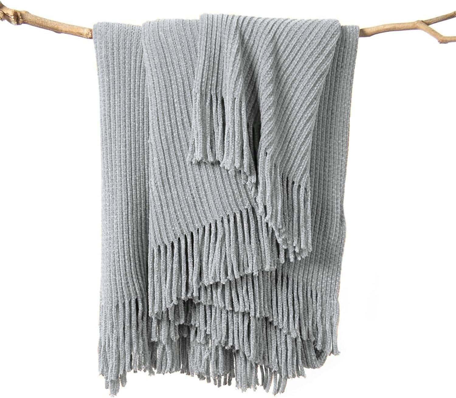 Chenille Boho Beige Throw Pillow — 60" — F-light Grey