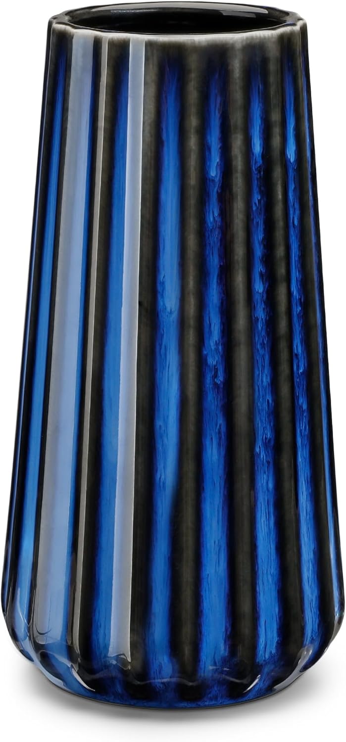 Modern Black Flower Vase — 8" — Blue