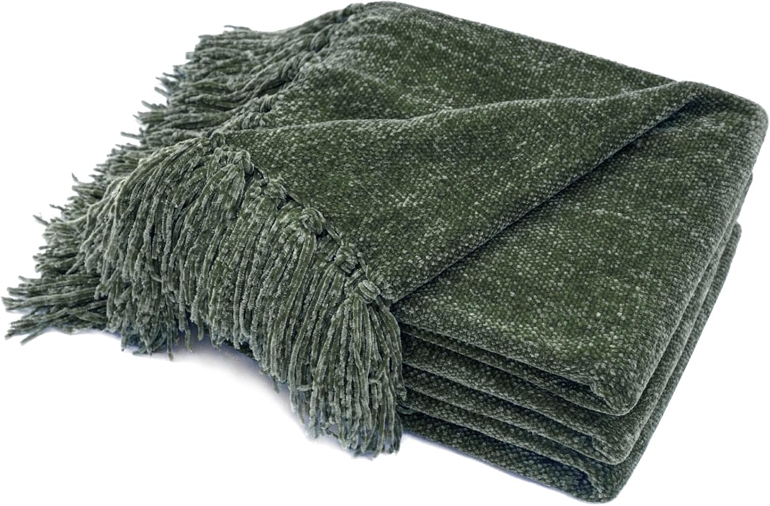 Chenille Boho Beige Throw Pillow — 50" — Dark Green