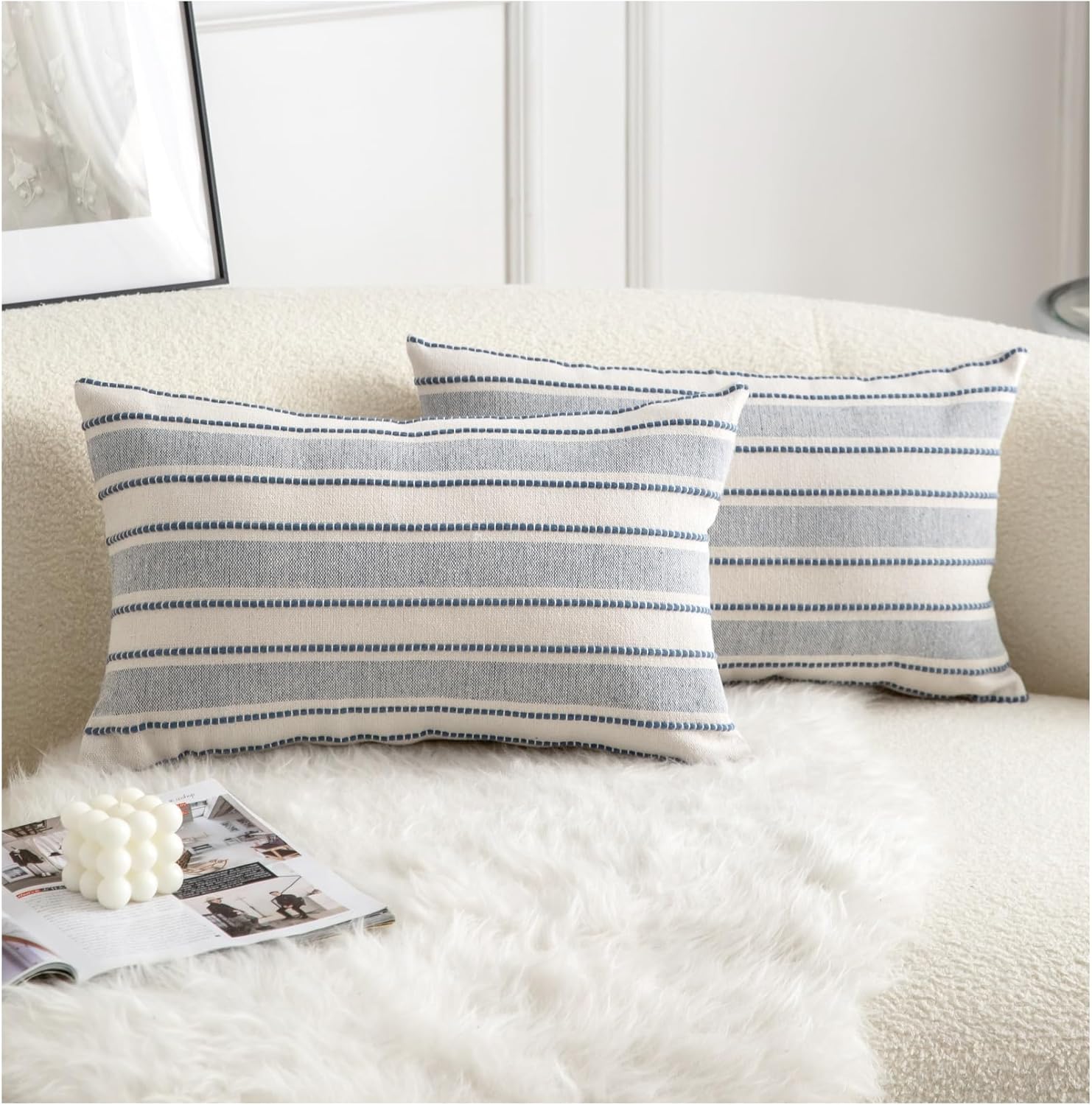 Boho Beige Throw Pillow Cover — 18" — Classic Blue