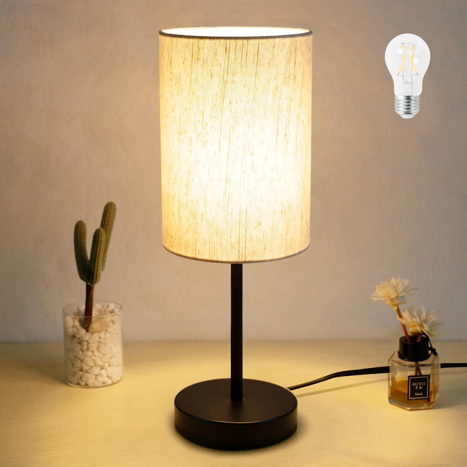 Linen Modern Beige Desk Lamp — Beige-Black