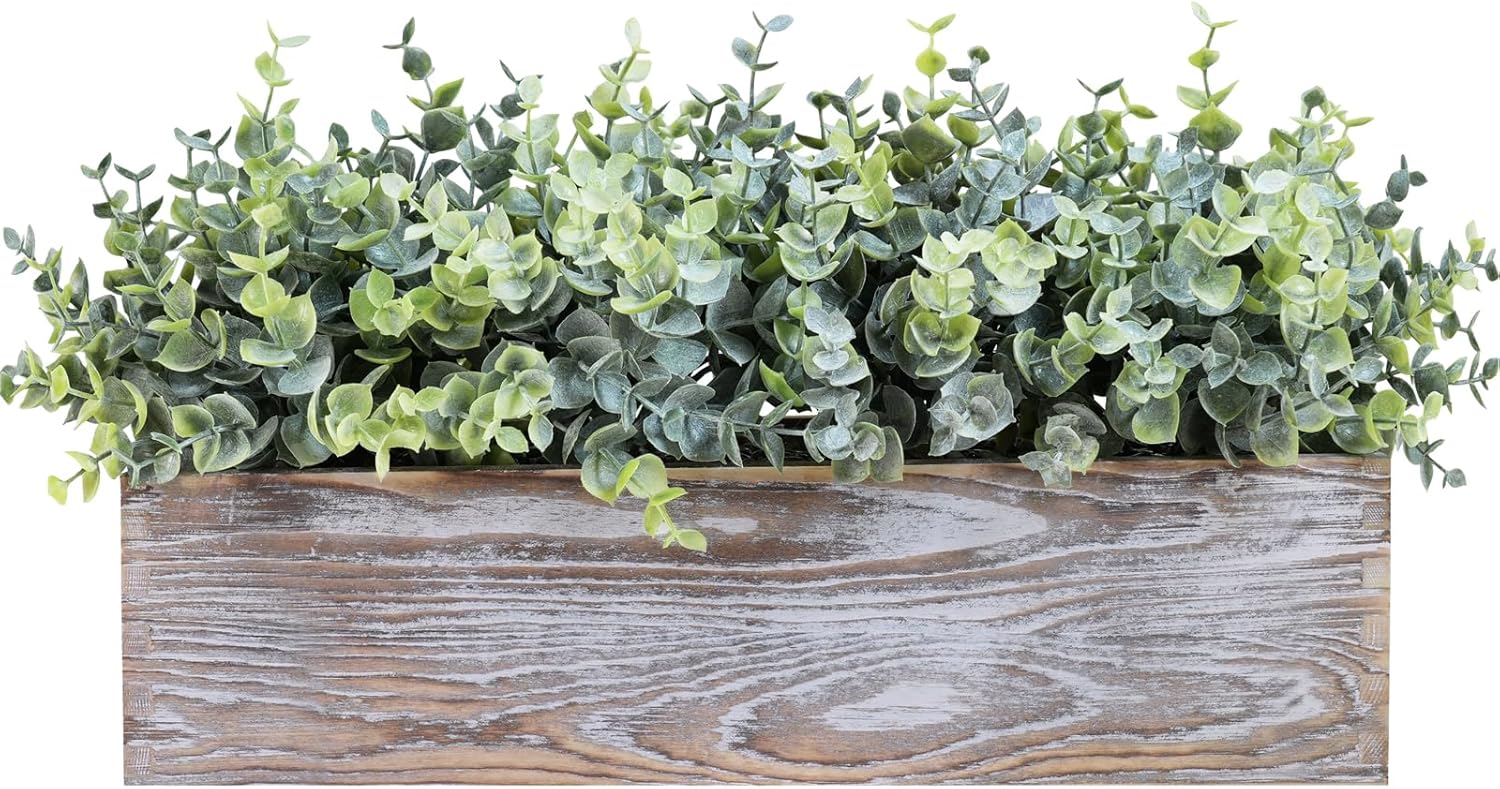 Rectangular Farmhouse Wood Artificial Plant — 14" — Eucalyptus in Grey