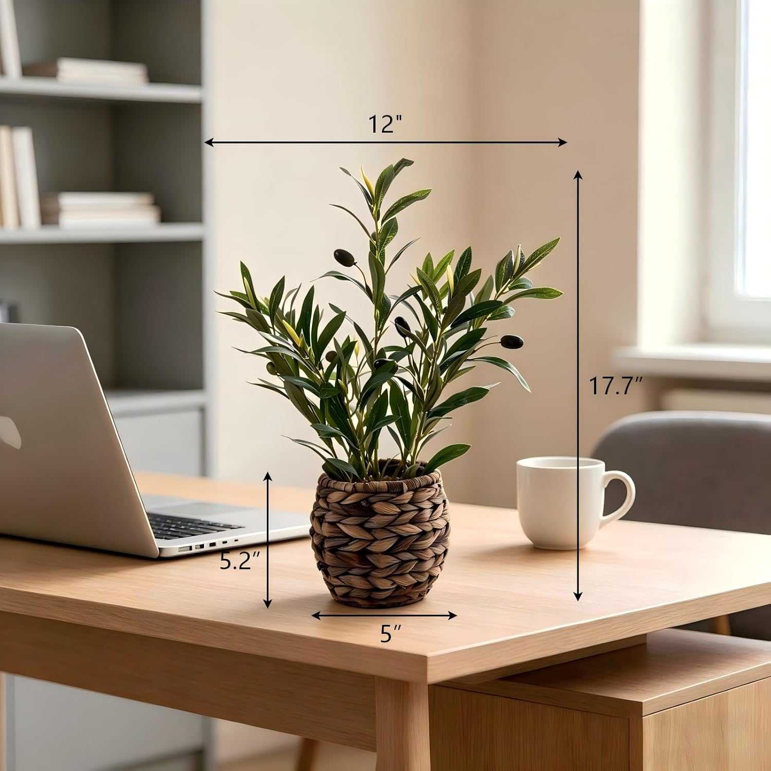 Handwoven Boho Green Artificial Plant — 17.7" - View 2