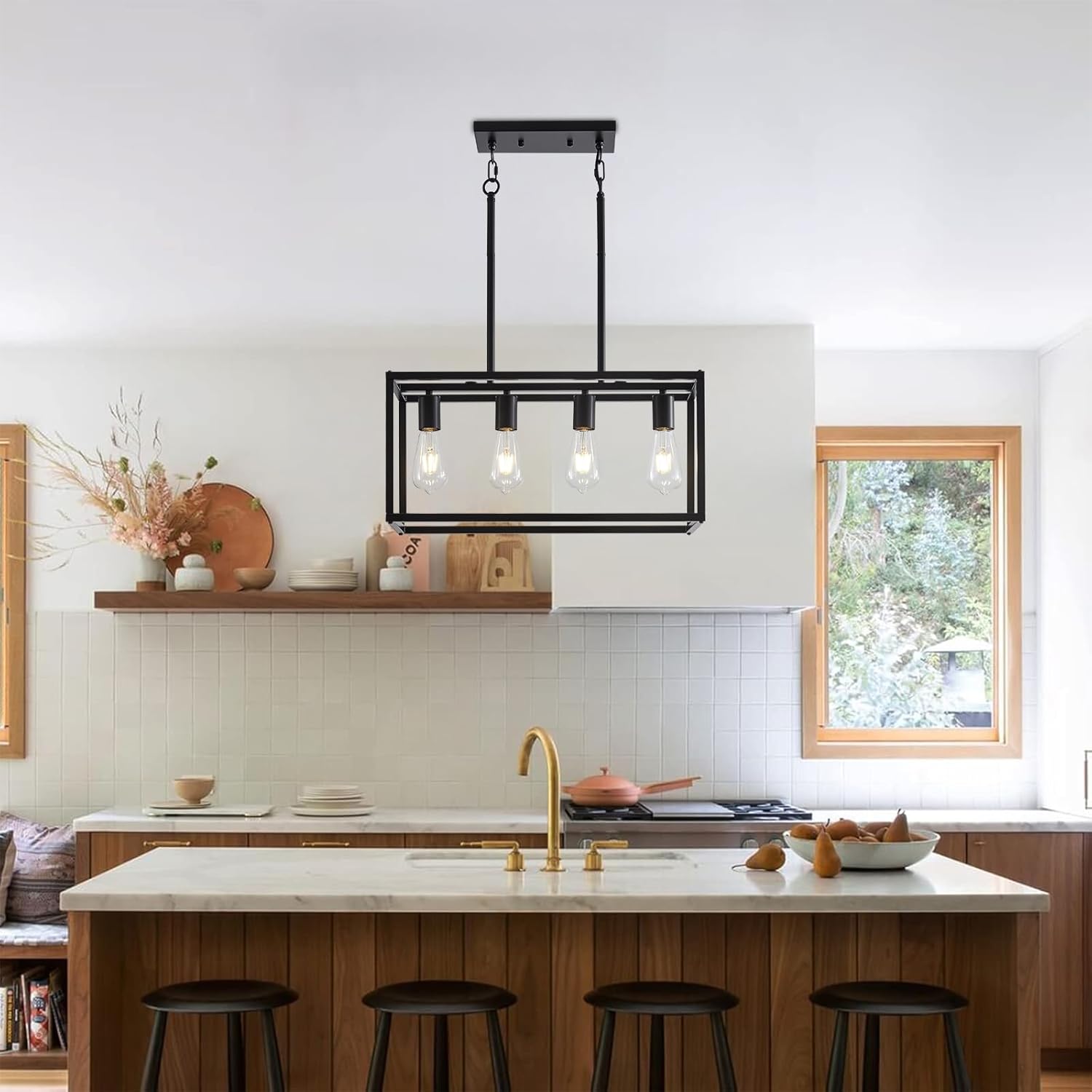 Adjustable Farmhouse Black Chandelier — 4-Light - View 3