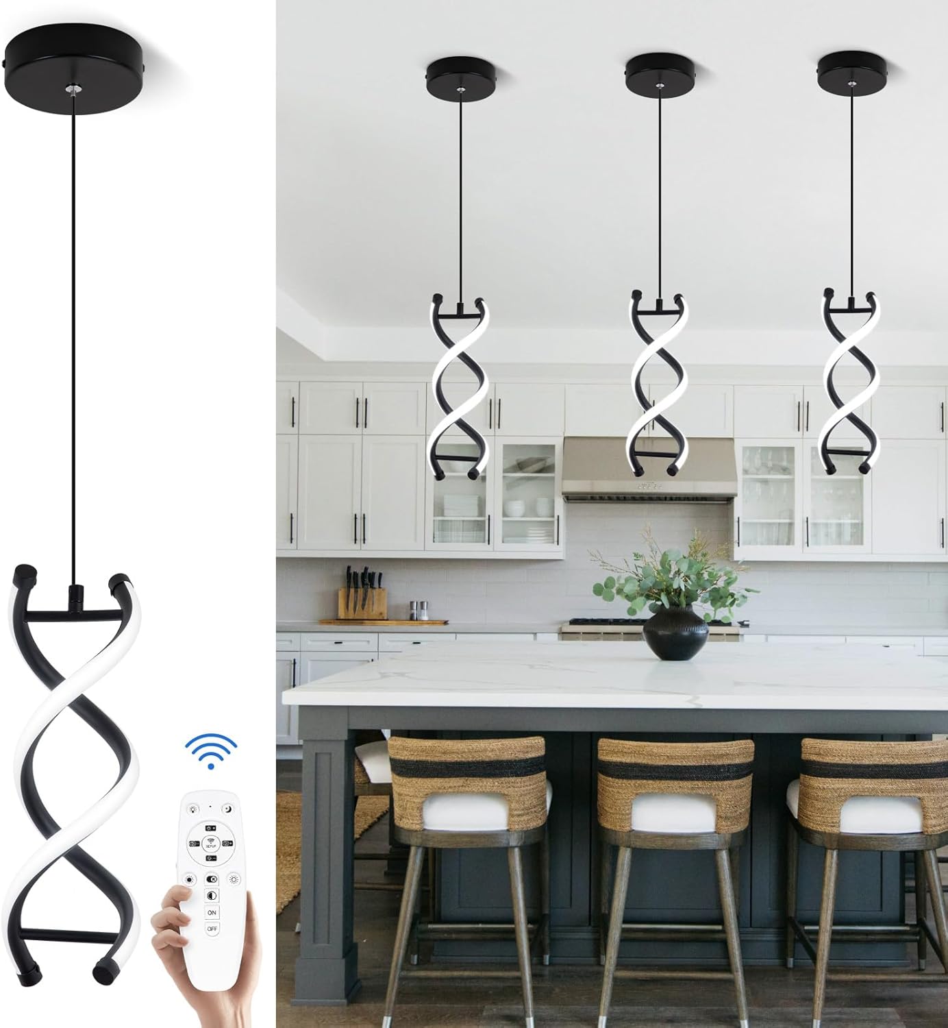 Dimmable Modern Black Pendant Light — Black, 3000K-6000K Dimmable, 1 Pack