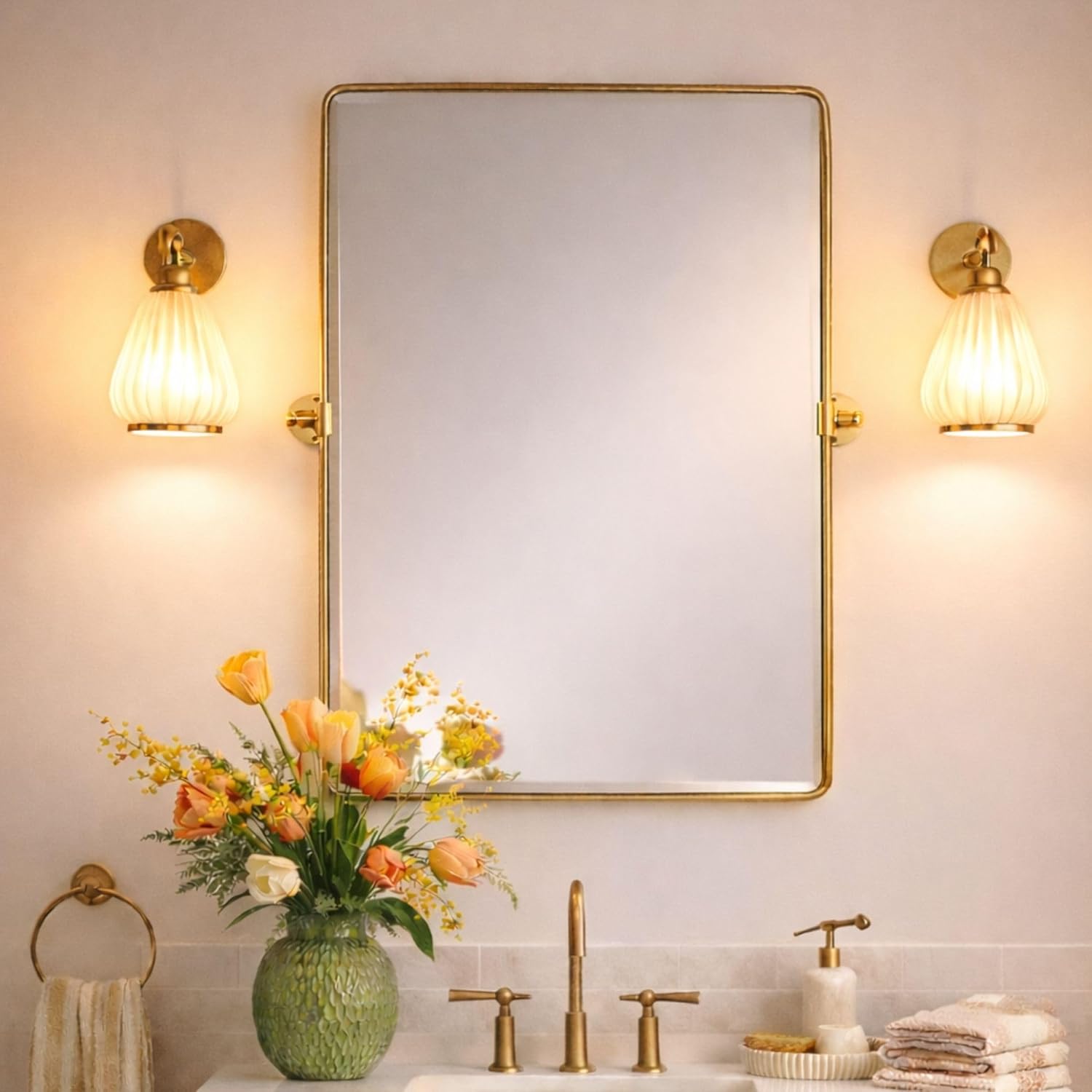 Framed Farmhouse Black Vanity Mirror — 24" — Brush Gold