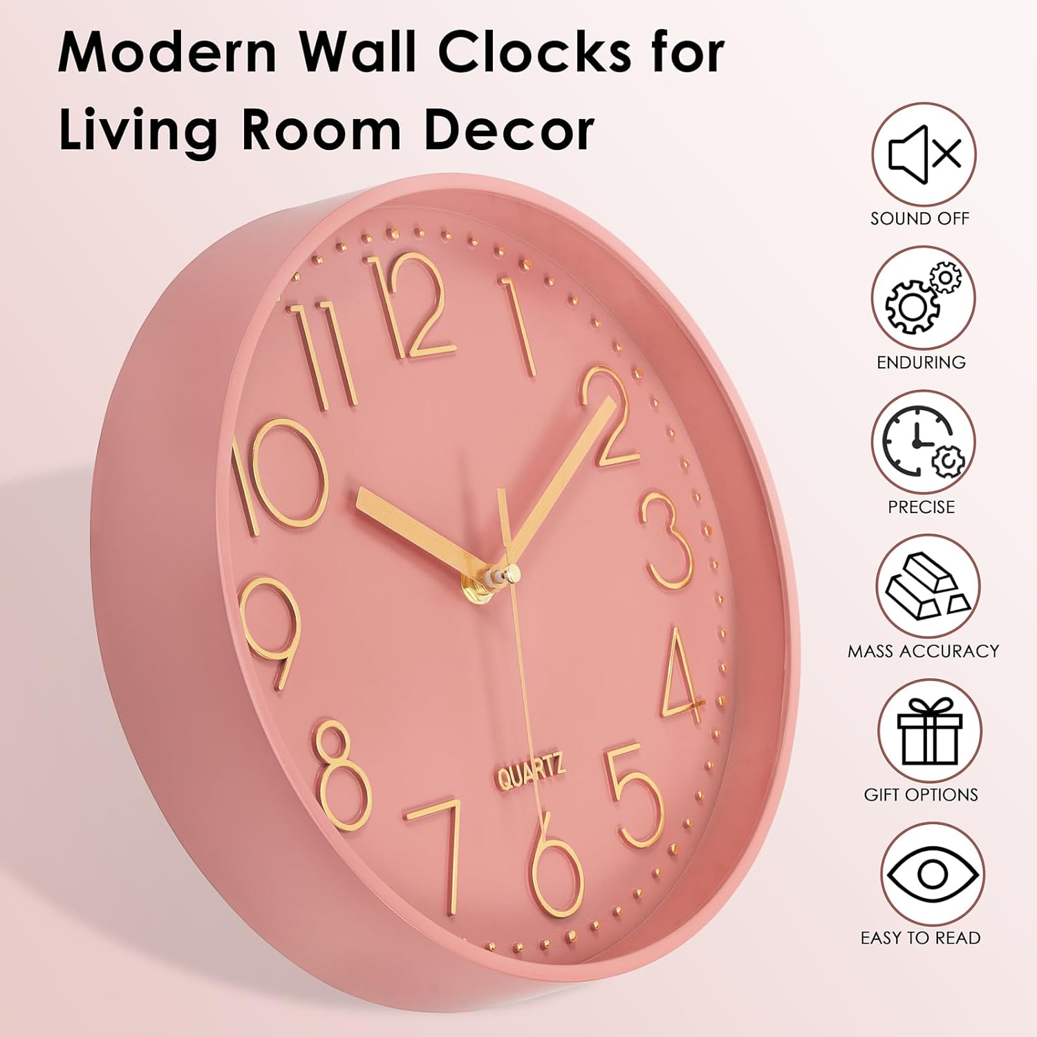 Battery Operated Luxe Gold Wall Clock — 10" - View 4