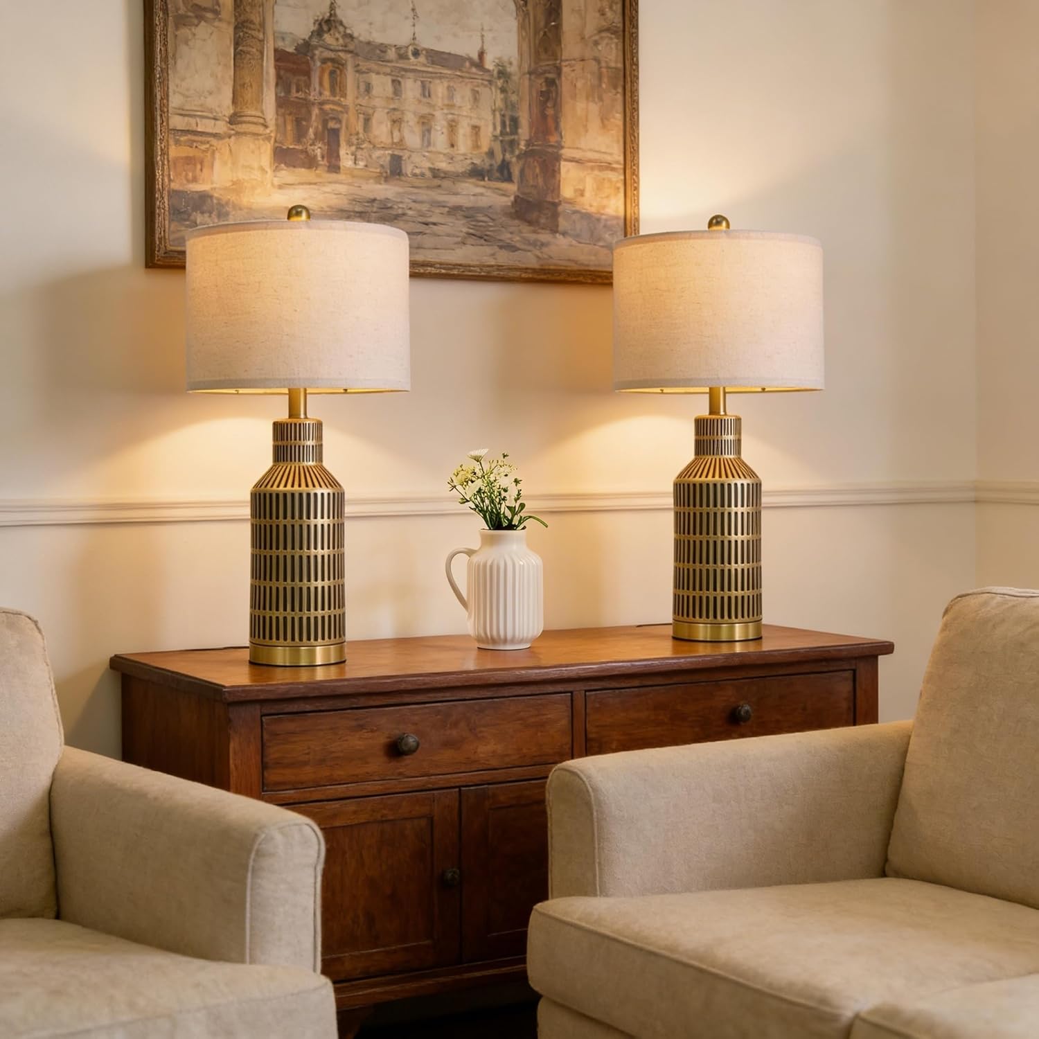 Farmhouse Black Bedside Lamp — 25" — Gold Black
