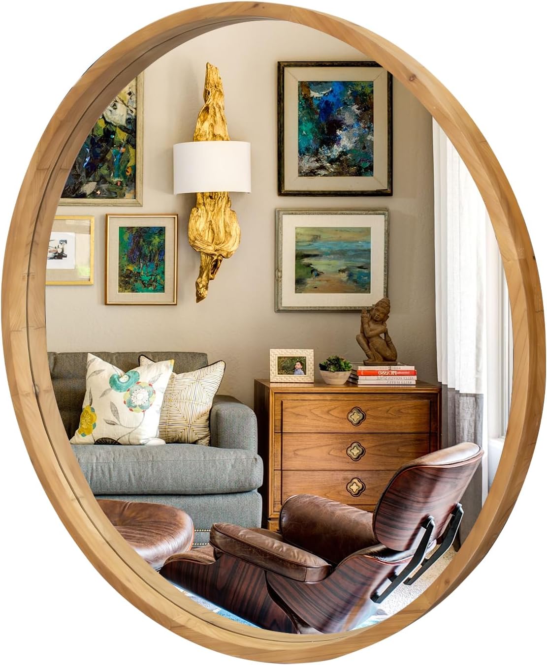 Beveled Farmhouse Brown Wall Mirror — 35" — 36"L x 36"W