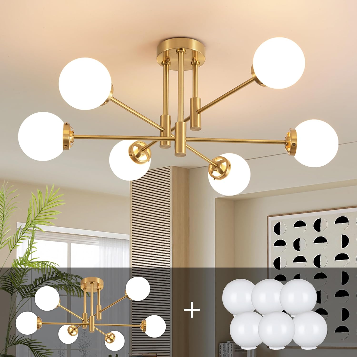 Luxe Black Chandelier — 6-Light — Gold