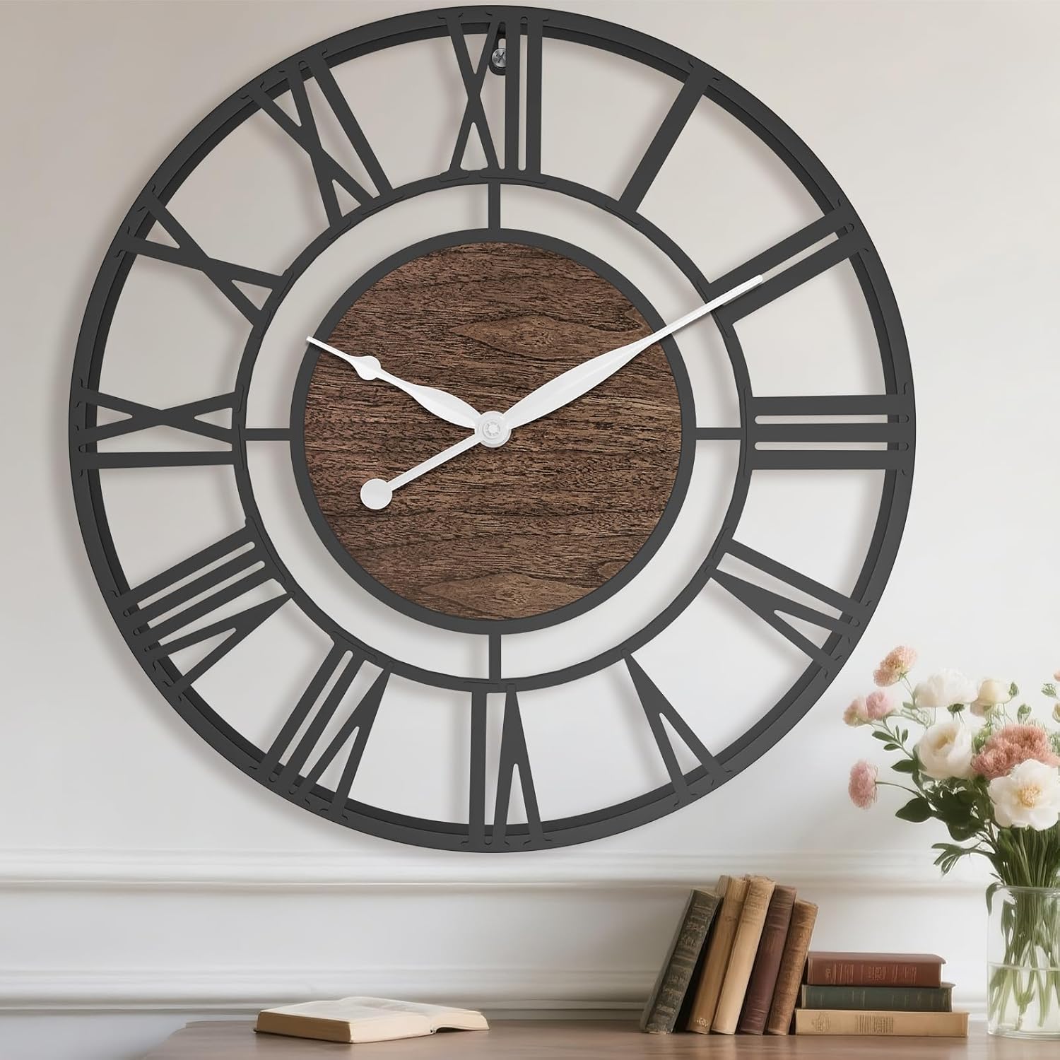Oversized Farmhouse Black Wall Clock — 24" — Black Walnut