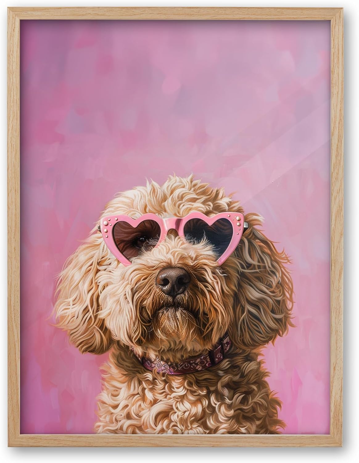 Framed Gold Wall Art — 16" — OAK Framed Pink Goldendoodle