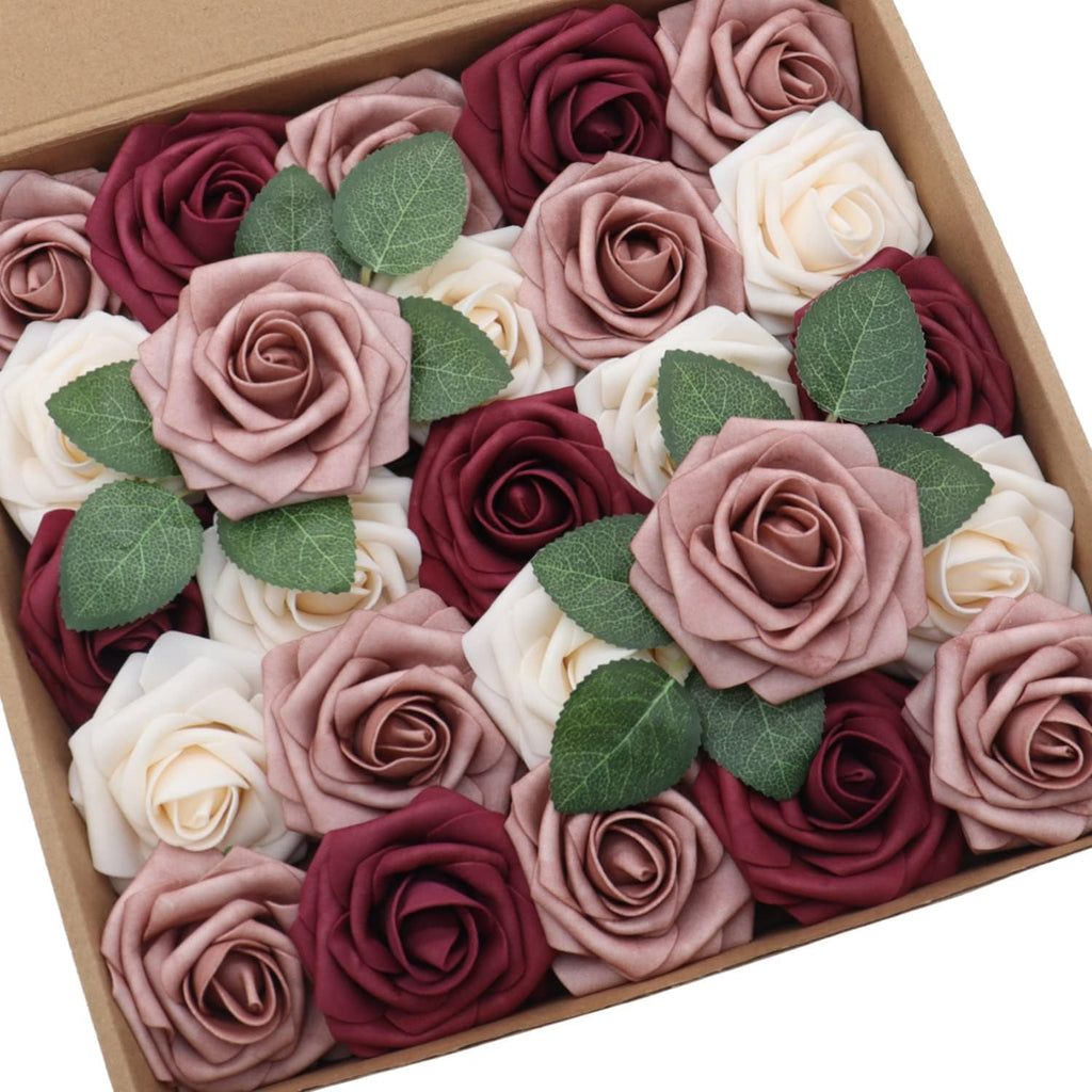 Beige Artificial Plant — 3" — Cream&dusty Rose&burgundy