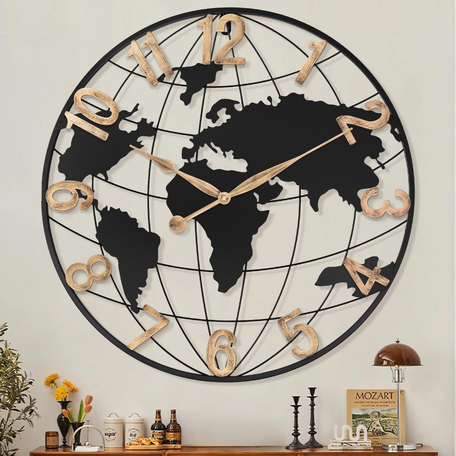 Vintage Luxe Black Wall Clock — 24" — Black Arabic