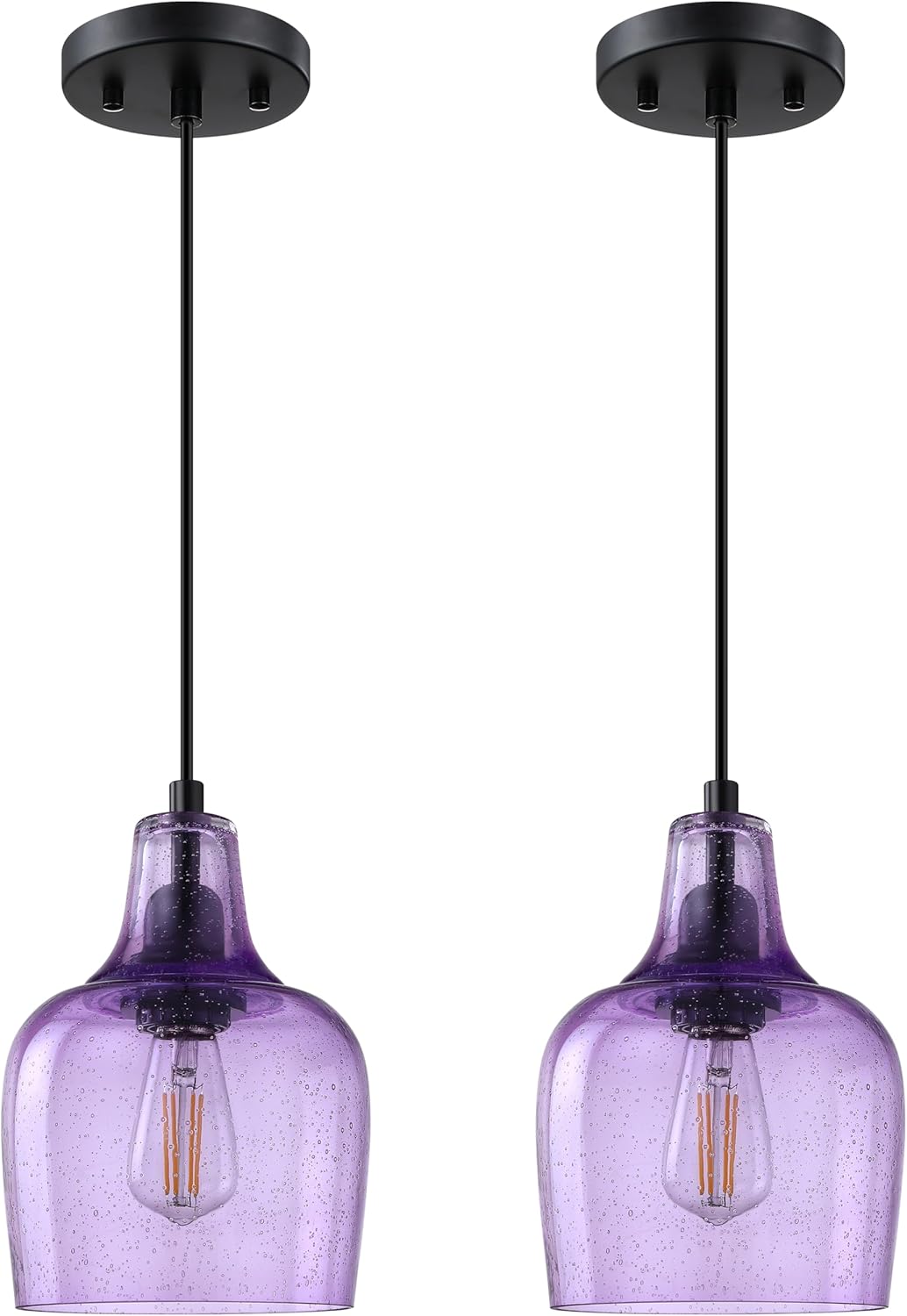 Farmhouse Black Ceiling Light — 1-Light — Purple Glass Black 2 Pack