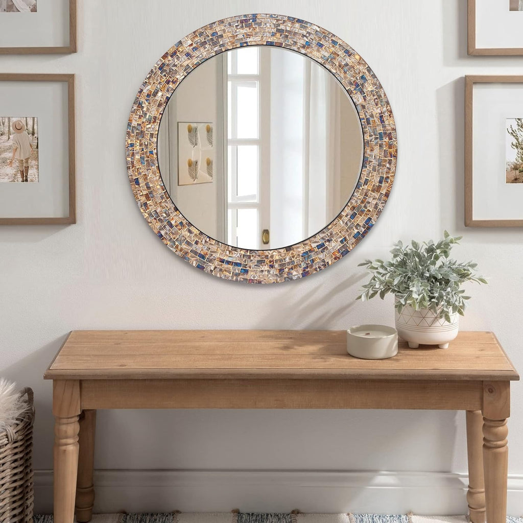 Round Luxe Beige Wall Mirror — 24" - View 2