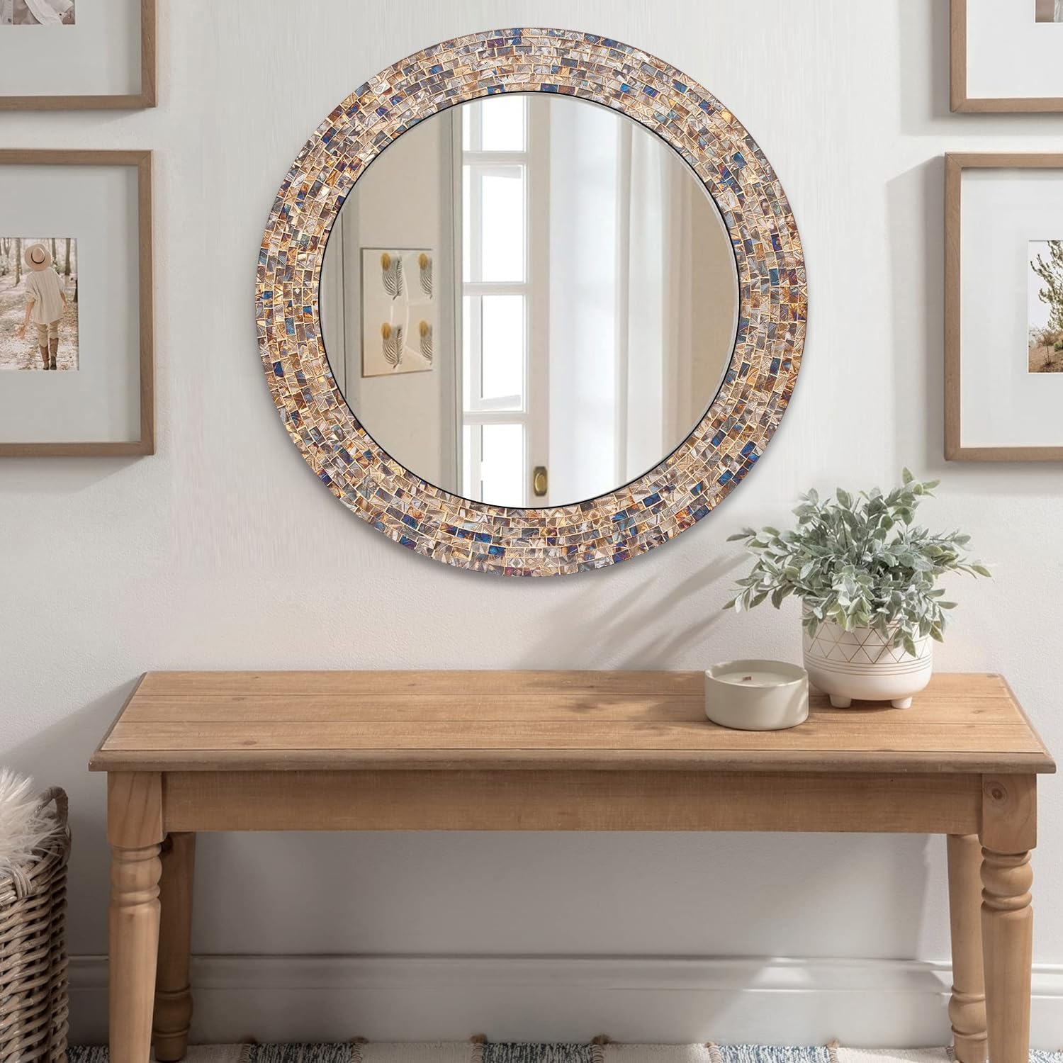 Round Luxe Beige Wall Mirror — 24" - View 2